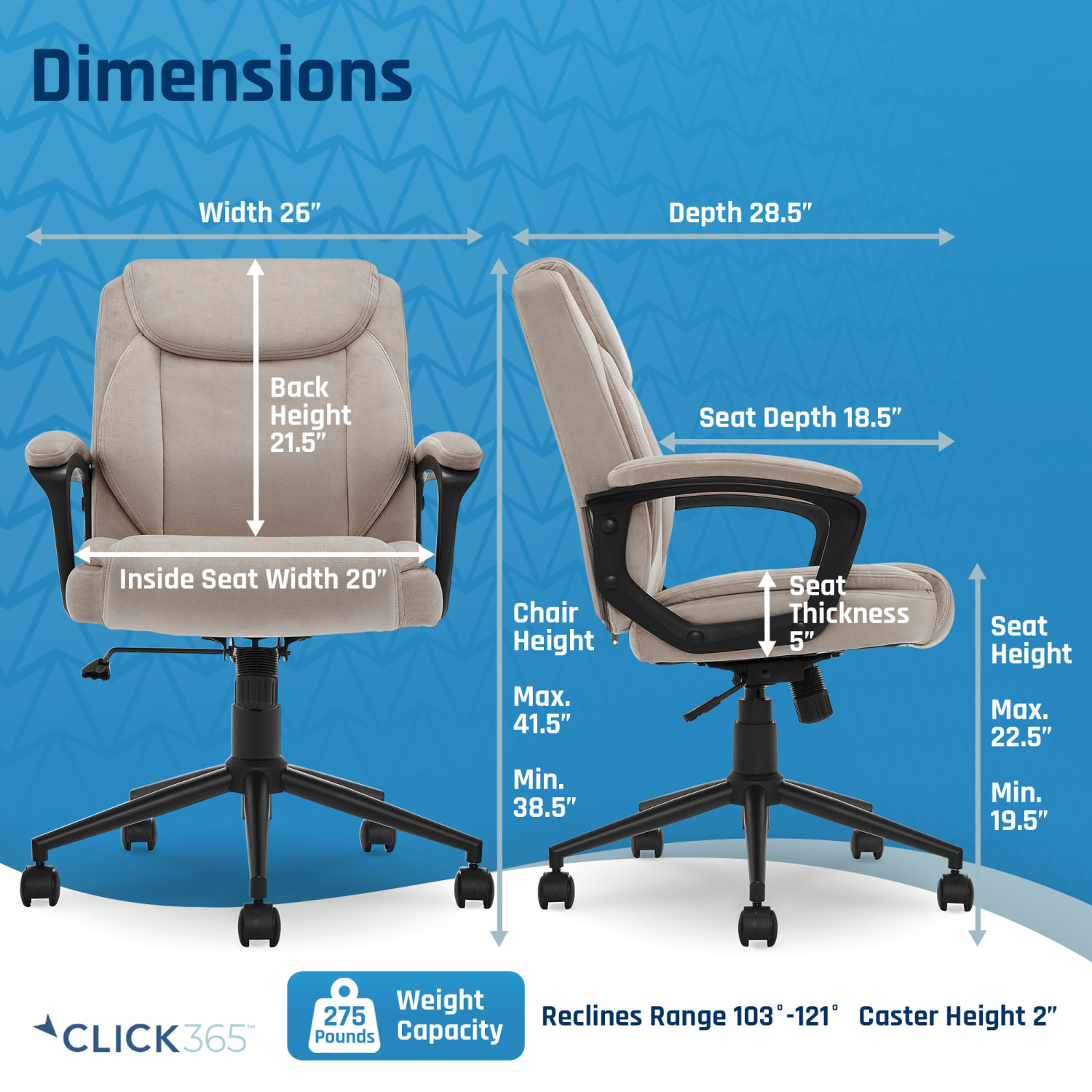 Click365 Transform 10 Mid Back Fabric Managers Chair Beige PopularChairscom