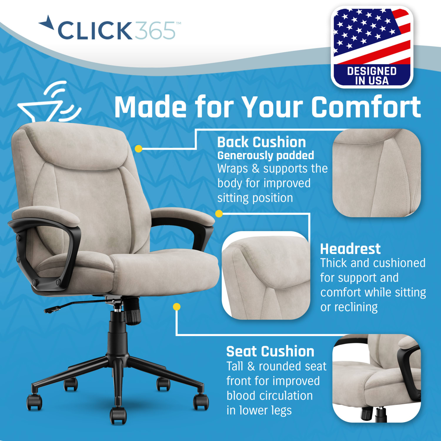 Click365 Transform 1.0 Mid-Back Fabric Managers Chair, Beige - Image 5