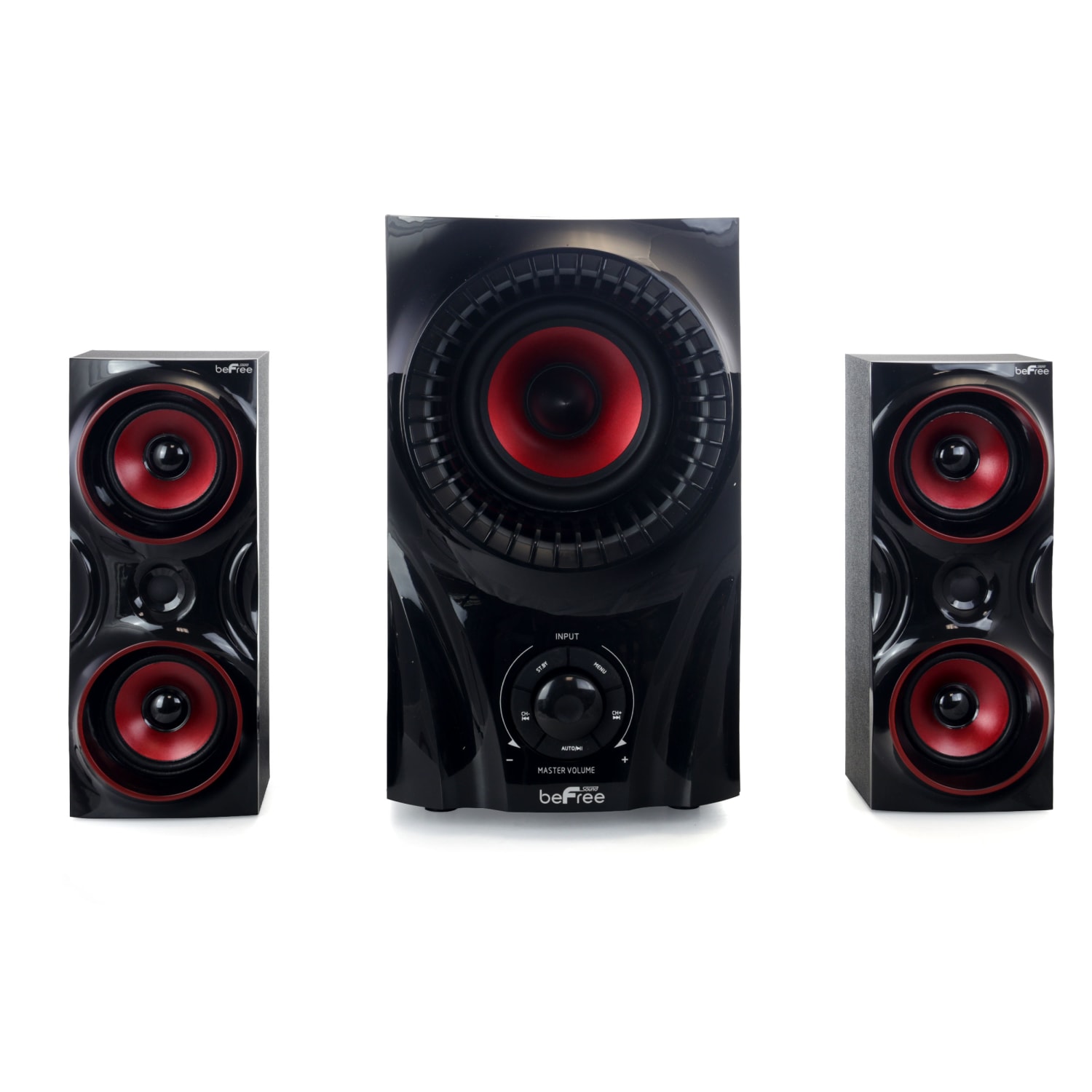 BeFree Sound 2.1 Channel Bluetooth Surround Sound Speaker System, Red/Black - Image 5