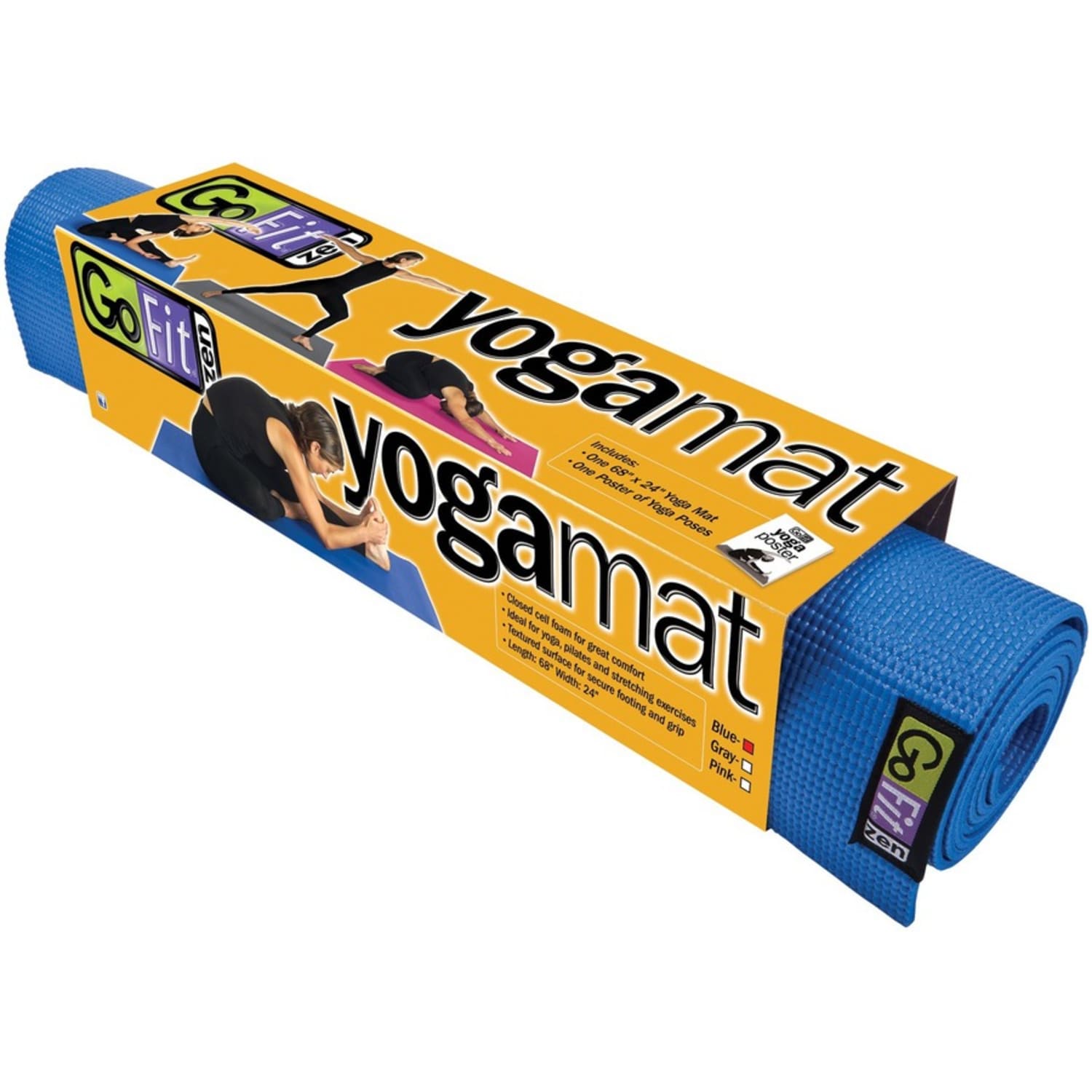GoFit Double-Thick Yoga Mat With Yoga Posture Poster, 68inH x 24inW, Blue - Image 6