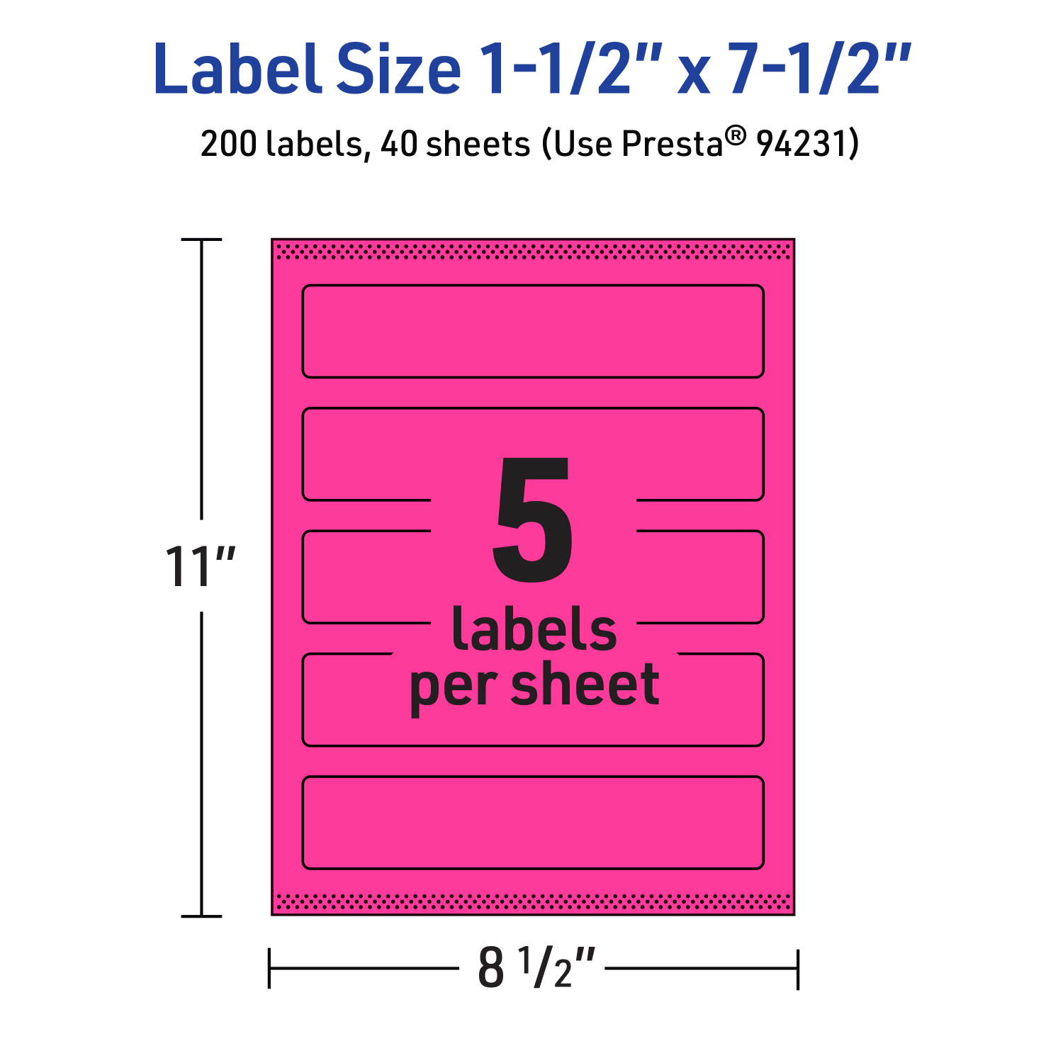 Avery Print-To-The-Edge Labels With Sure Feed Technology, 94231-NMP40, Rectangle, 1-1/2in x 7-1/2in, Matte Neon Magenta, Pack of 200 - Image 6
