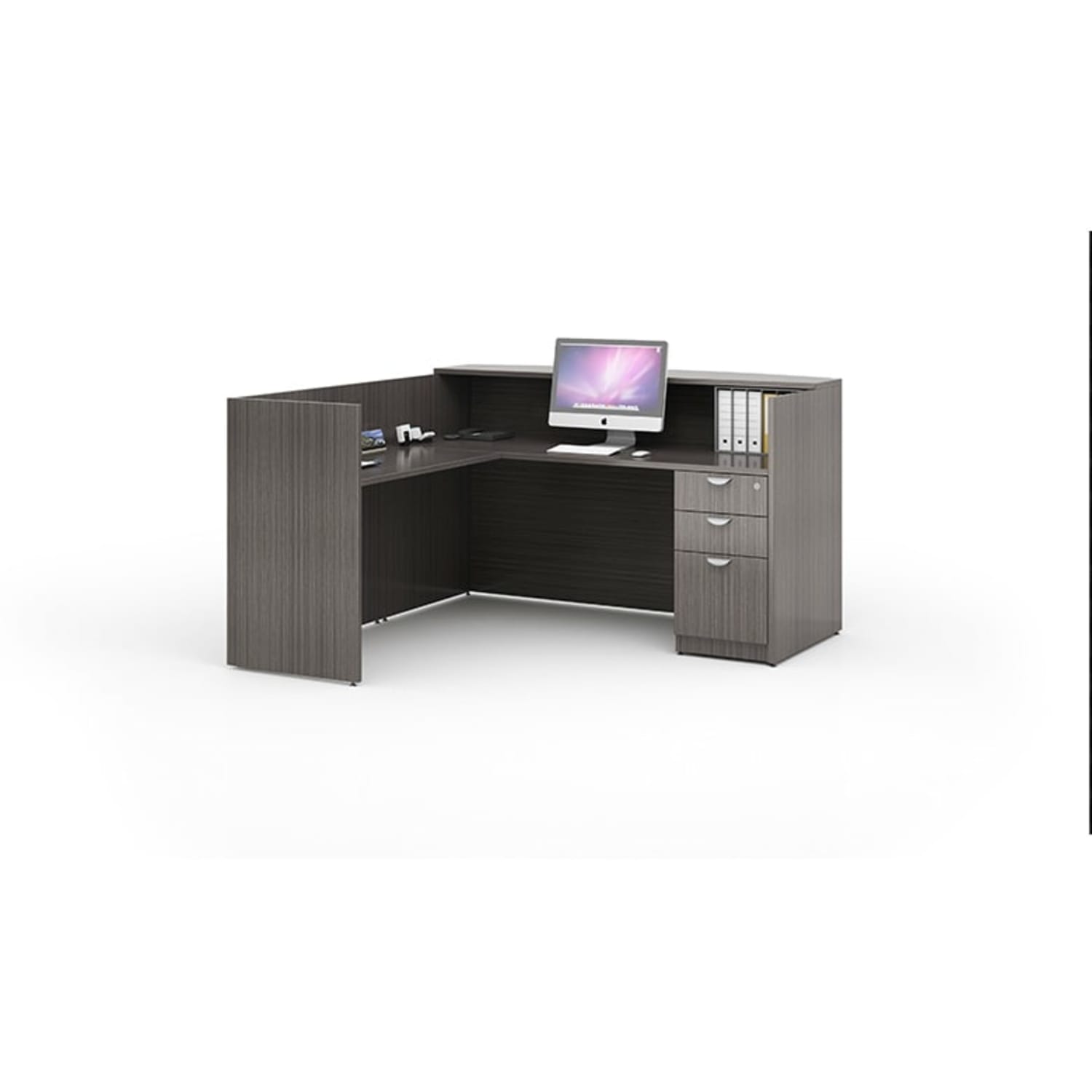 Boss Office Products Holland Series 71inW Reception L-Desk Suite With File Storage Pedestal, Driftwood