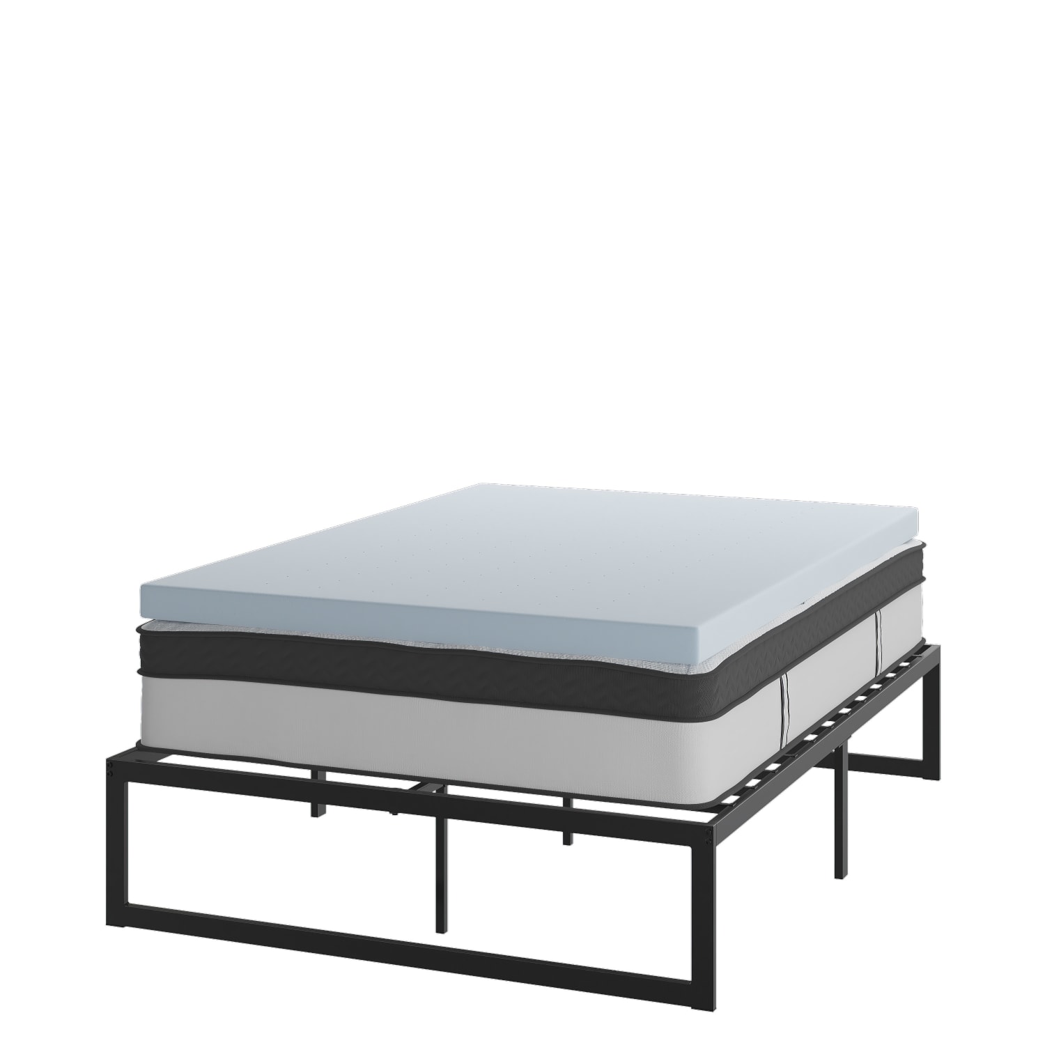 Flash Furniture 14in Metal Platform Bed Frame With 12in Pocket Spring Mattress & 3in Cool Gel Memory Foam Topper, Full, Black - Image 3