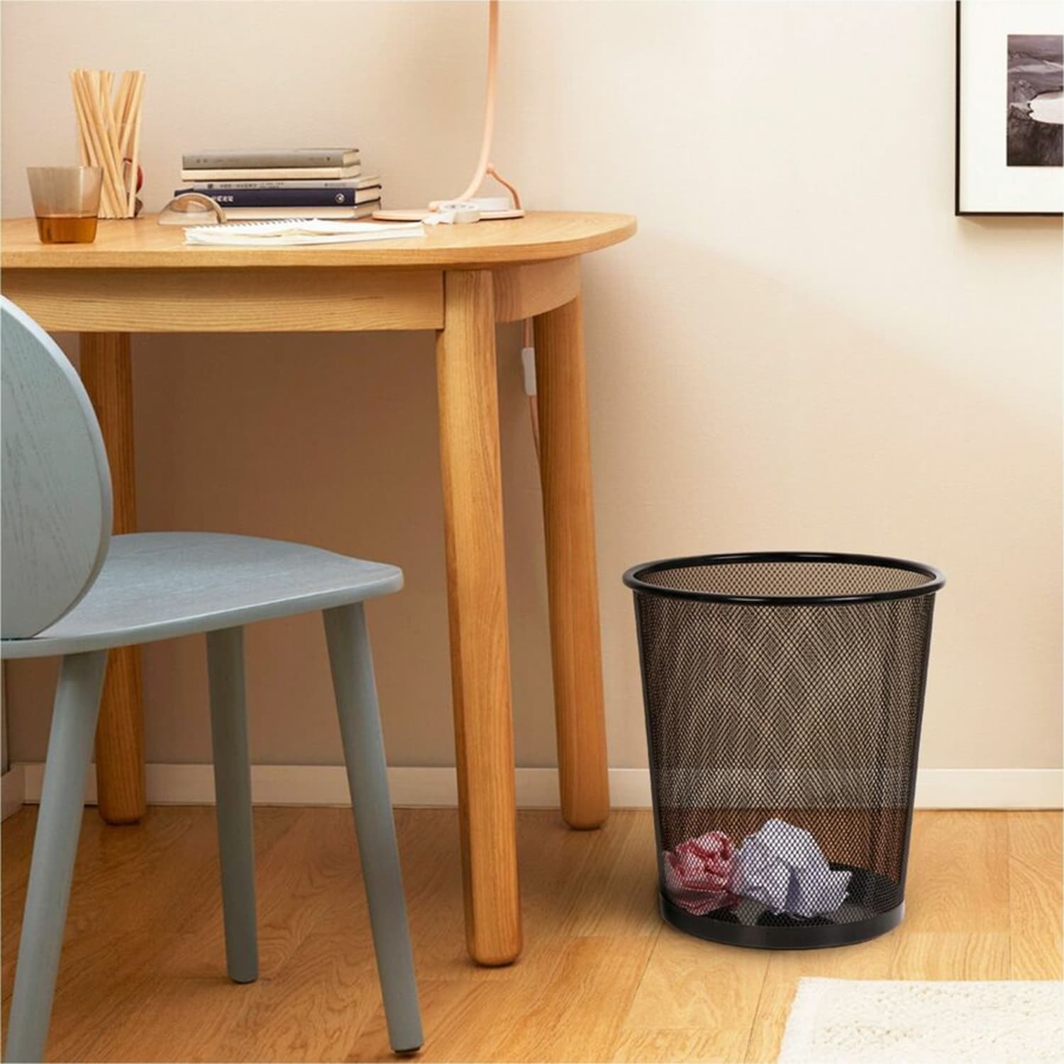Lorell Mesh Waste Bin, Round, Black - Image 4