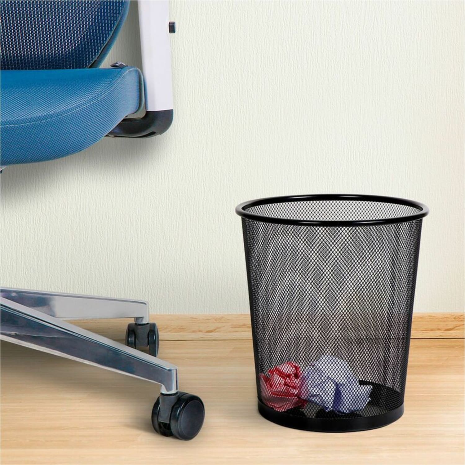 Lorell Mesh Waste Bin, Round, Black - Image 5