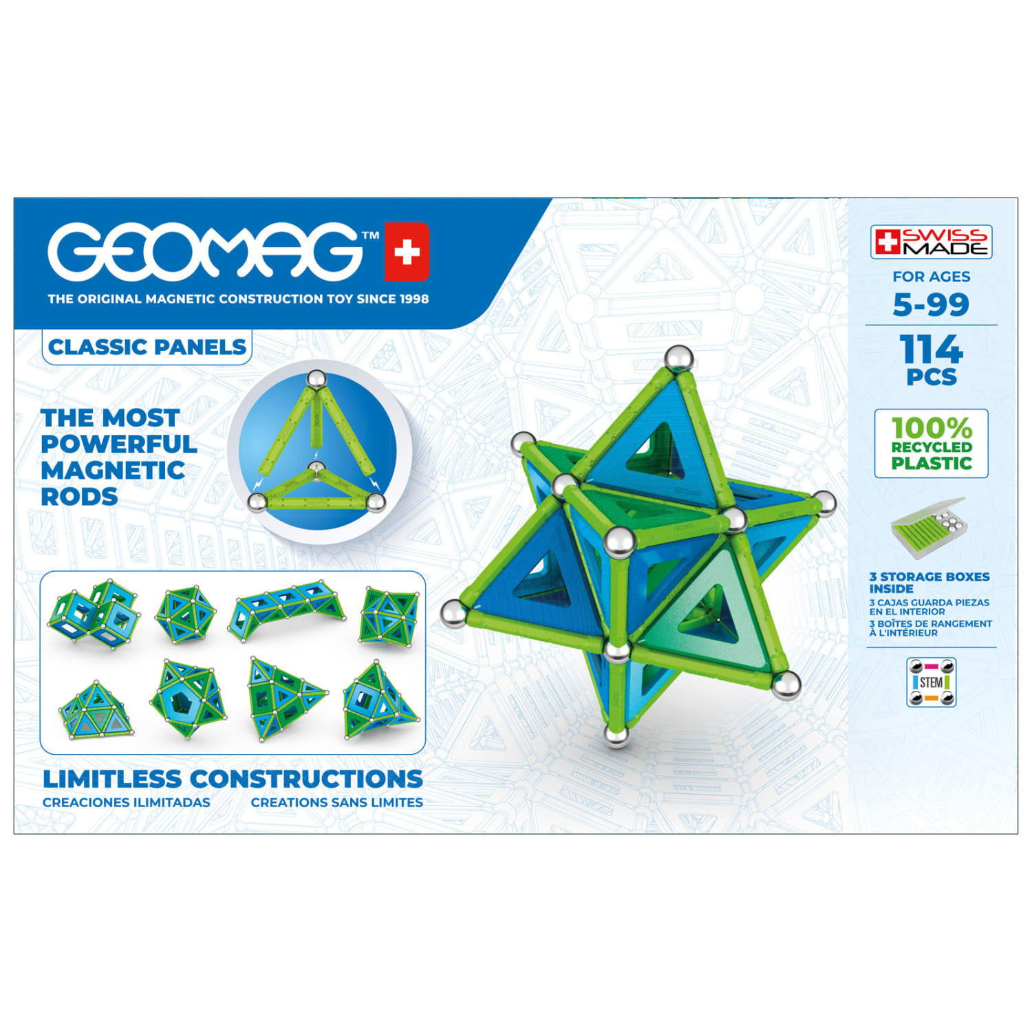 Geomag Classic Panels Magnetic Building Set, Green Line Color, 114 Pieces - Image 3