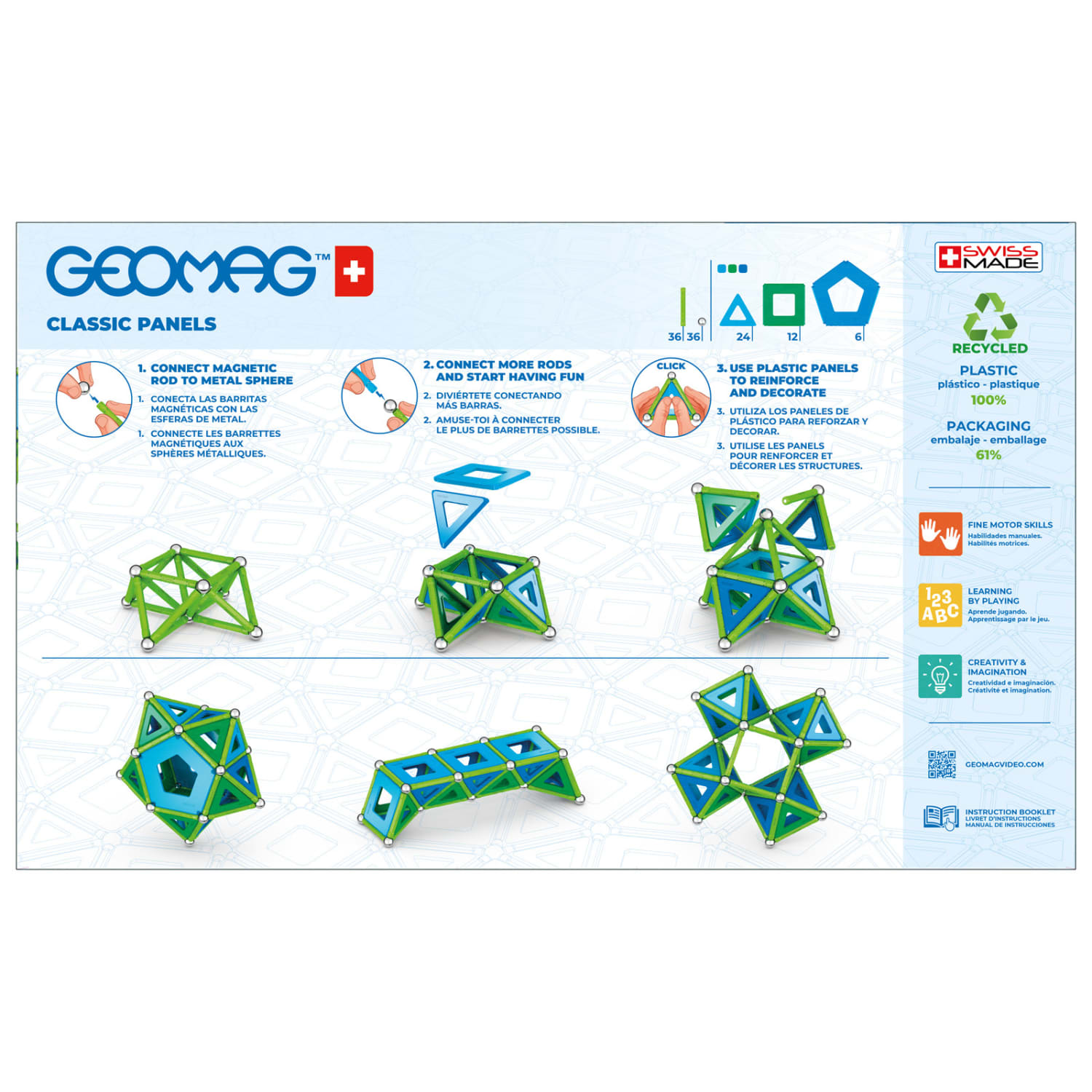 Geomag Classic Panels Magnetic Building Set, Green Line Color, 114 Pieces - Image 4