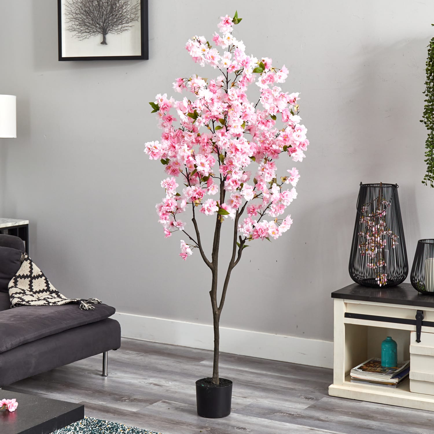 Nearly Natural Cherry Blossom 72inH Artificial Tree With Planter, 72inH x 31inW x 10inD, Pink/Black - Image 4