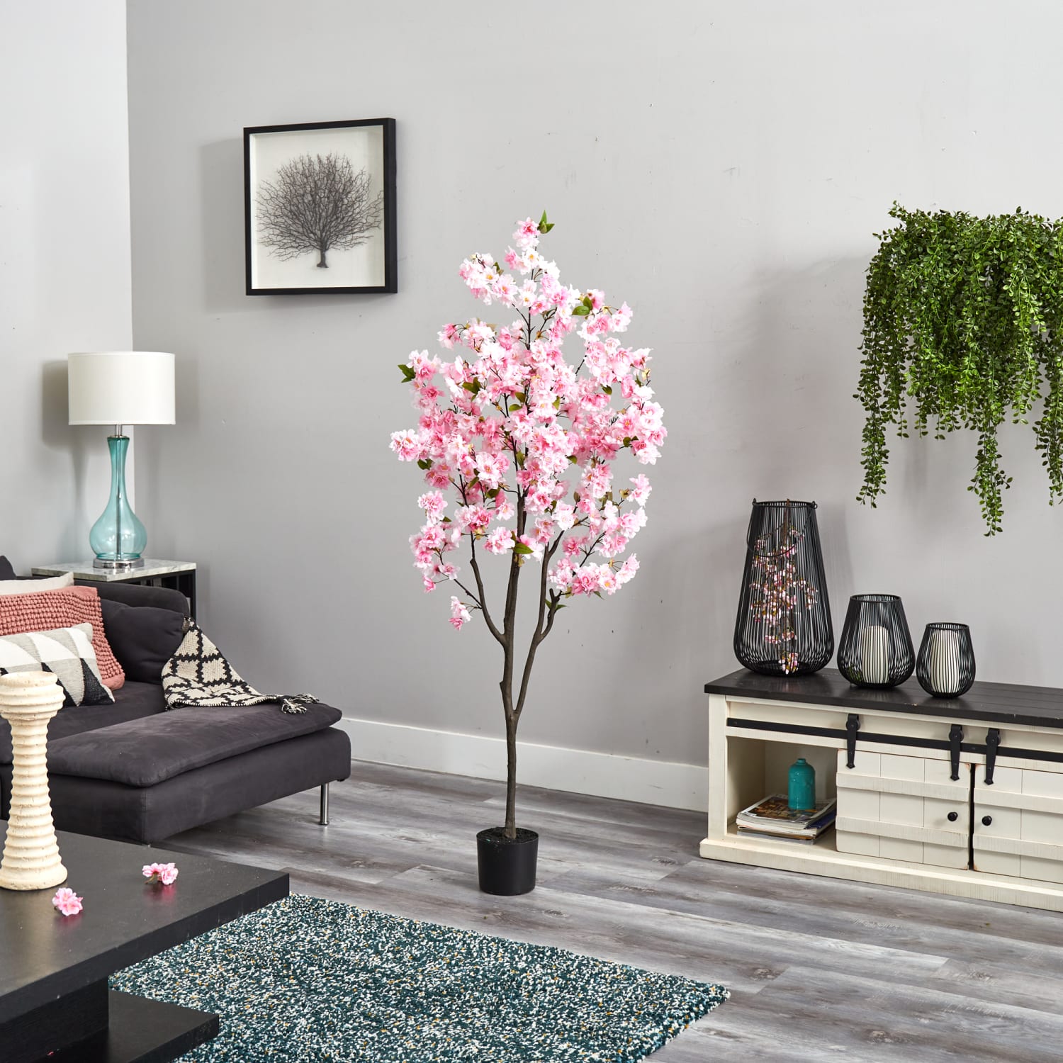 Nearly Natural Cherry Blossom 72inH Artificial Tree With Planter, 72inH x 31inW x 10inD, Pink/Black - Image 5