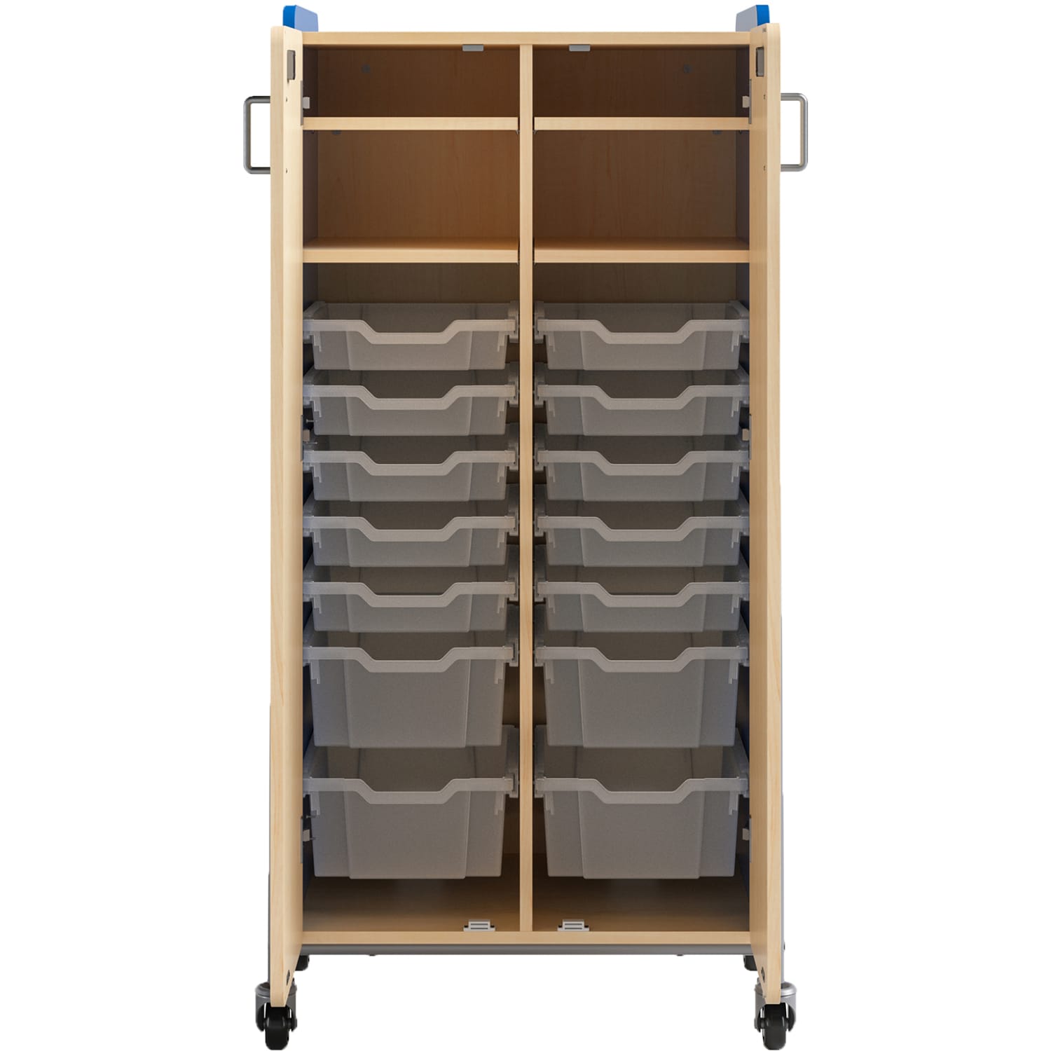 Safco Whiffle Double-Column 14-Drawer Mobile Storage Cart, 60inH x 30inW x 19-3/4inD, Spectrum Blue - Image 4