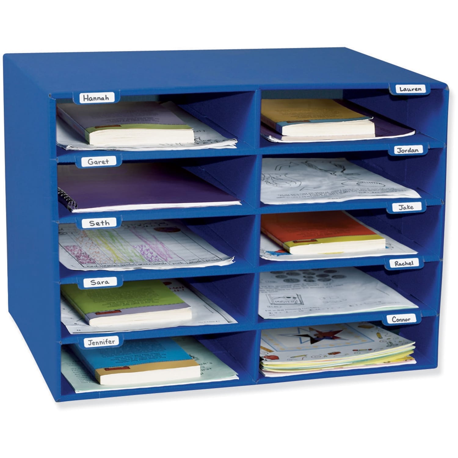 Pacon 70% Recycled Mailbox Storage Unit, 10 Slots, Blue - Image 3