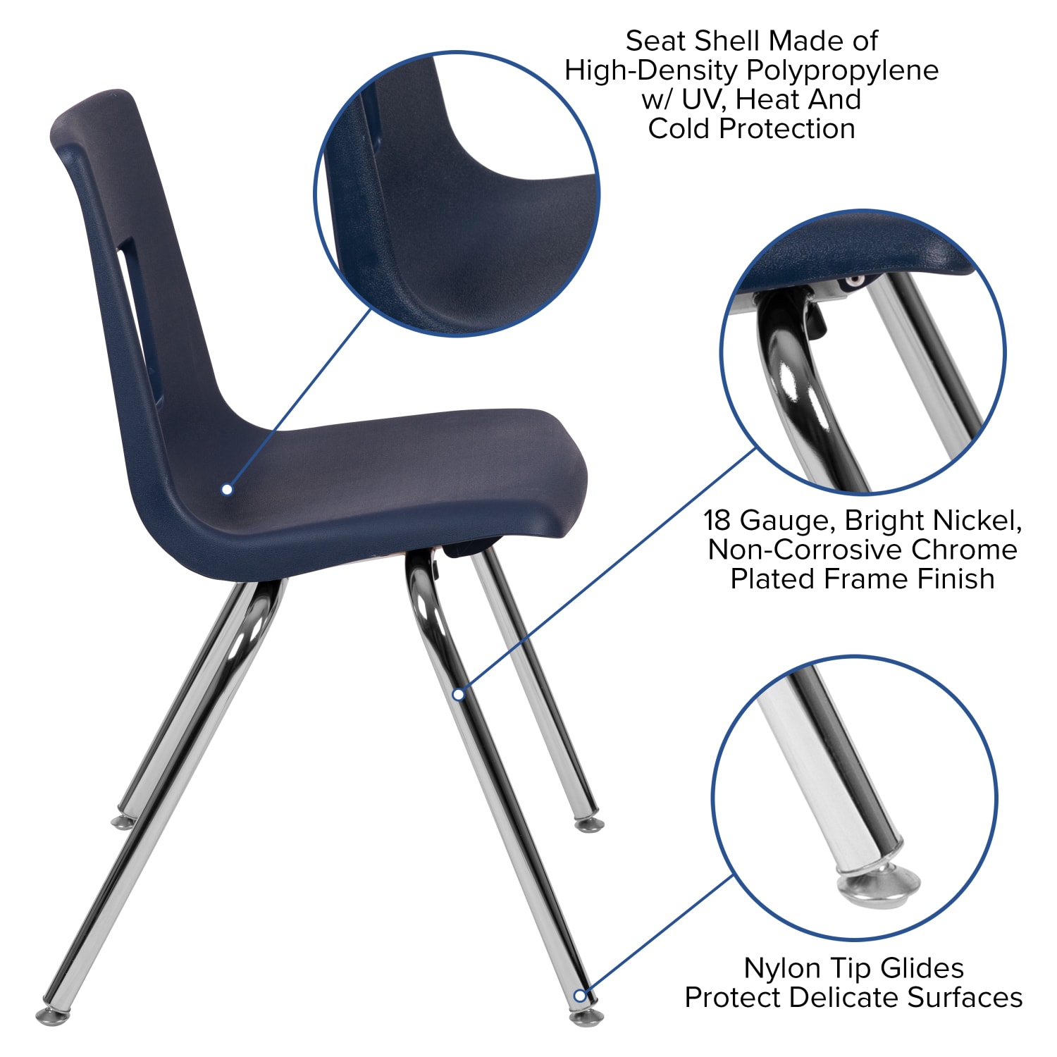 Flash Furniture Advantage Student Stacking School Chair, Navy/Silver - Image 4