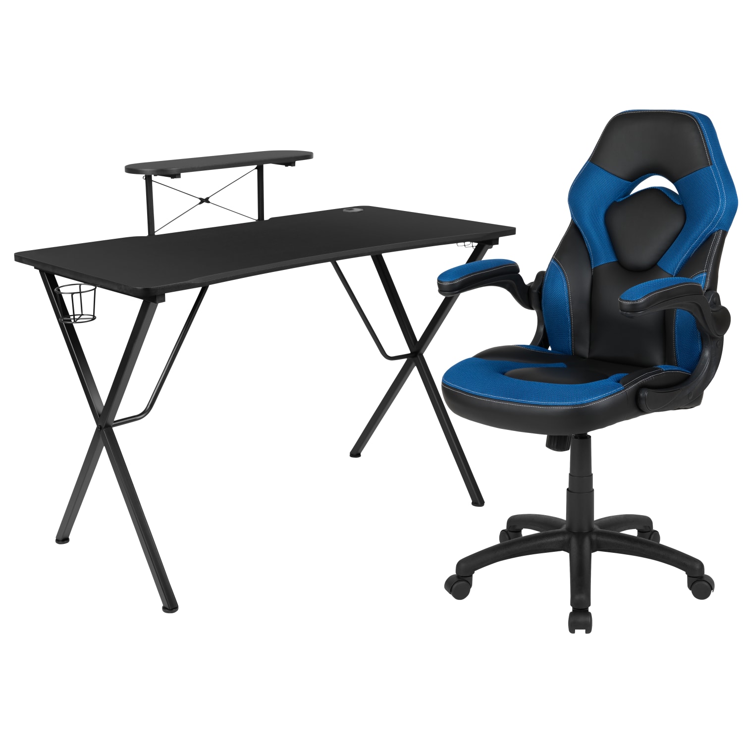 Flash Furniture Gaming Desk And Racing Chair Set With Cup Holder, Headphone Hook and Monitor/Smartphone Stand, Blue - Image 3