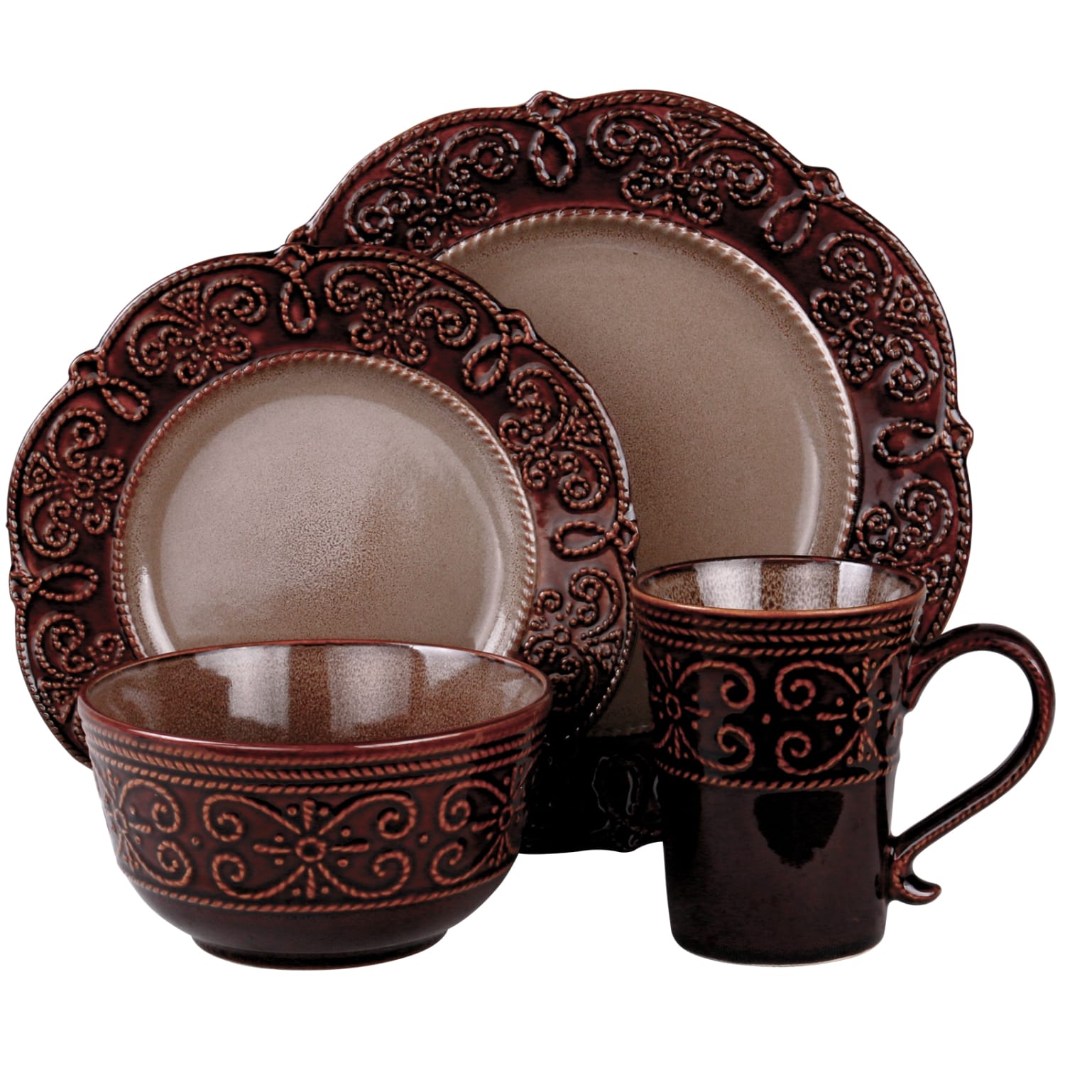 Elama 16-Piece Stoneware Dinnerware Set, Sienna - Image 3