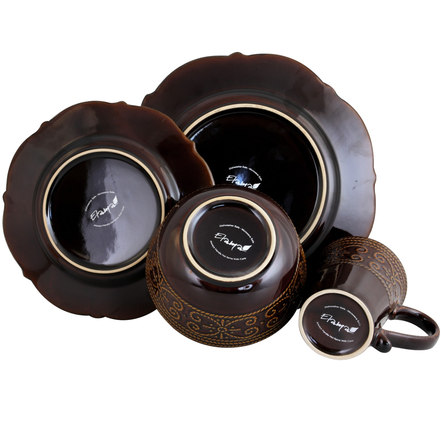 Elama 16-Piece Stoneware Dinnerware Set, Sienna - Image 6