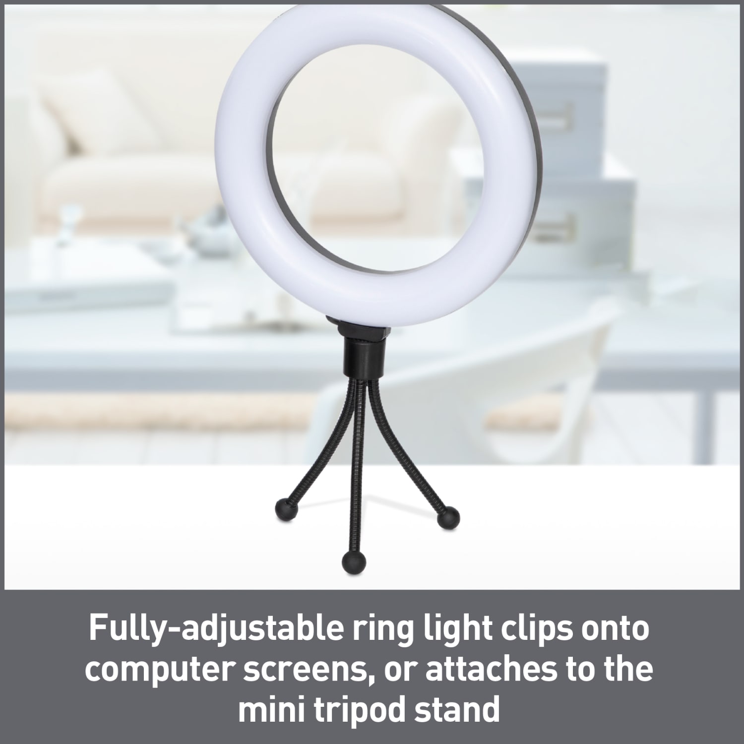 Realspace 6in LED Ring Light With Clip-On Monitor Mount Or Tripod Stand, Adjustable, 9-5/8inH, Black - Image 4