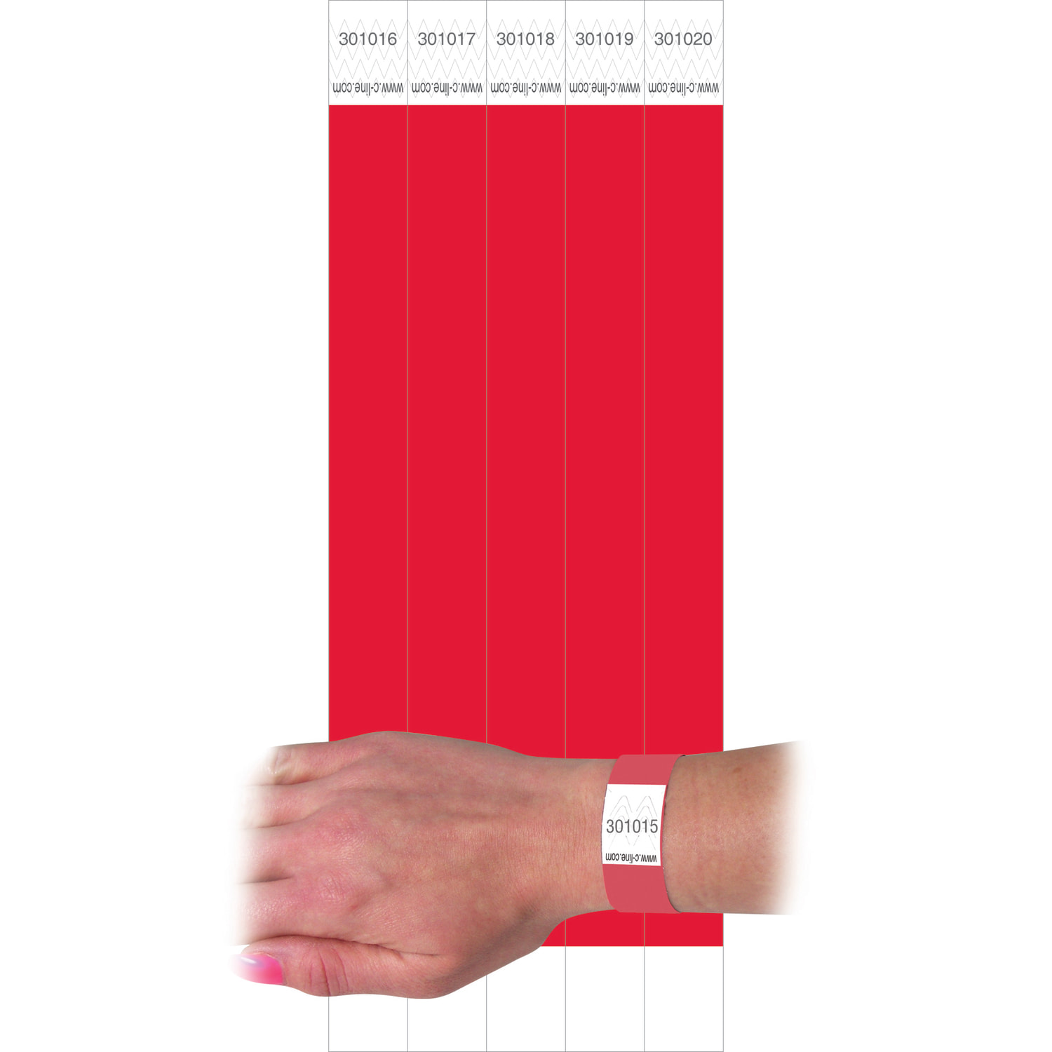 C-Line DuPont Tyvek Security Wristbands, 3/4in x 10in, Red, 100 Wristbands Per Pack, Set Of 2 Packs - Image 3
