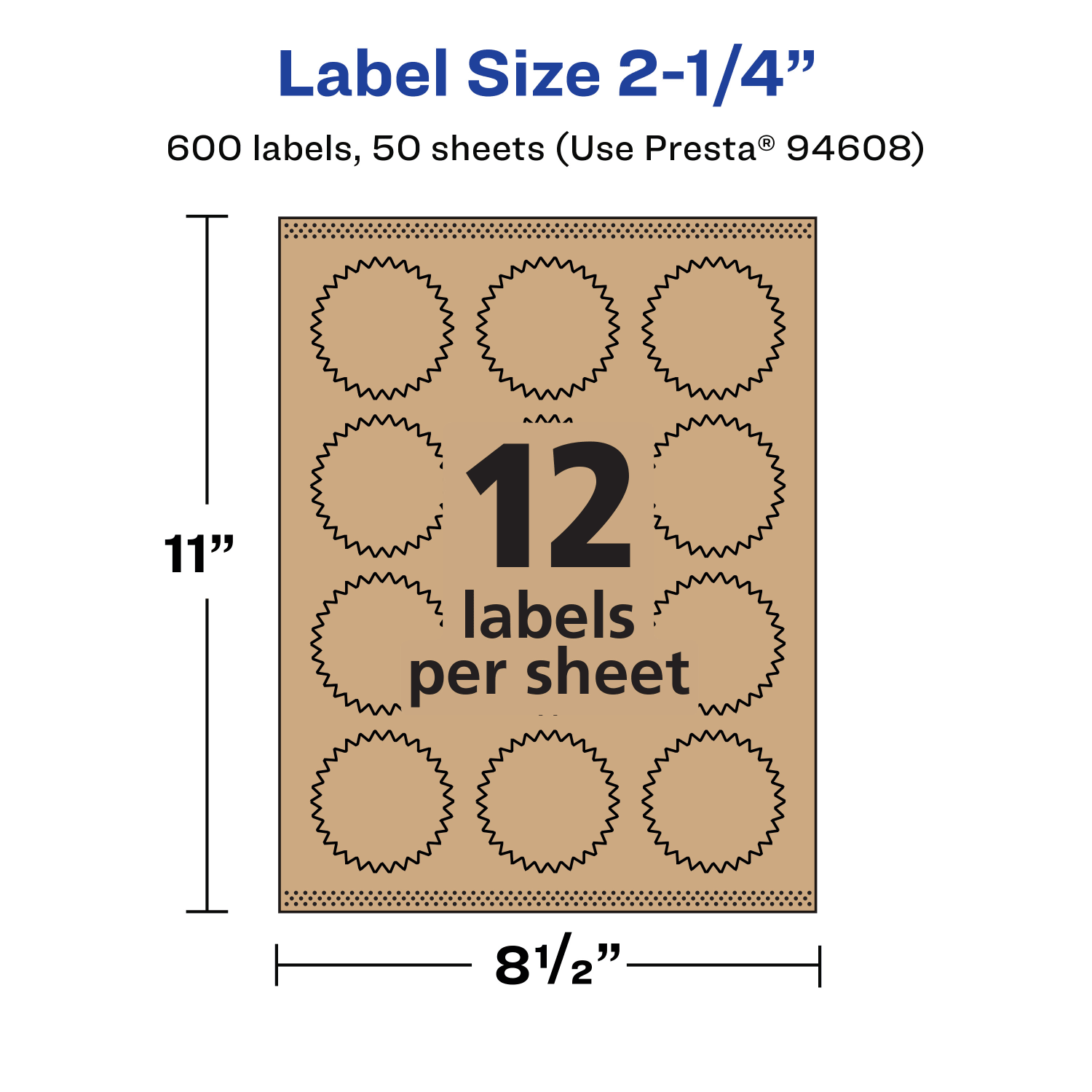 Avery Kraft Permanent Labels With Sure Feed, 94608-KMP50, Starburst, 2-1/4in, Brown, Pack Of 600 - Image 6