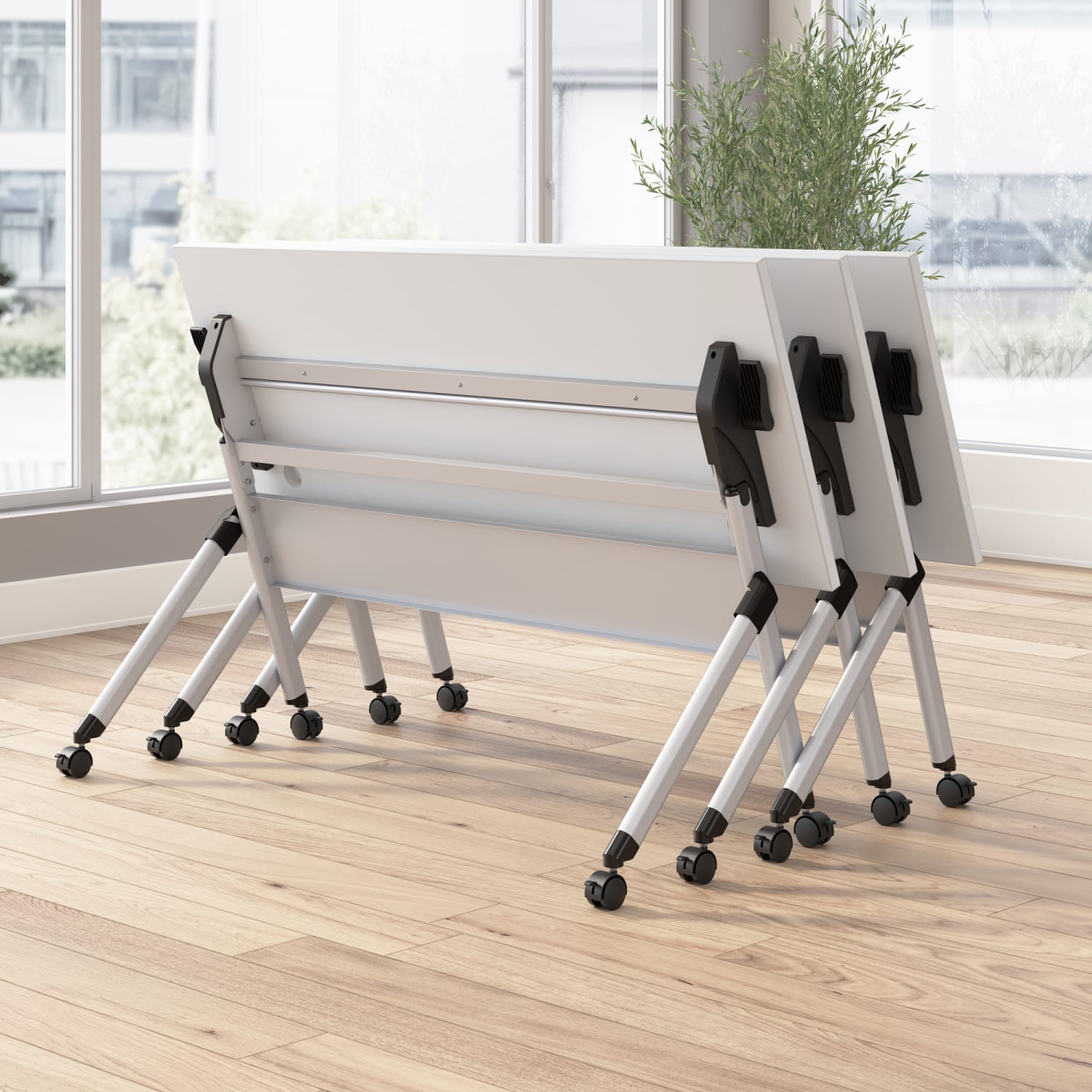Bush Business Furniture Envision 60inW Folding Training Table with Powered Grommets, White/Cool Gray Metallic, Standard Delivery - Image 6
