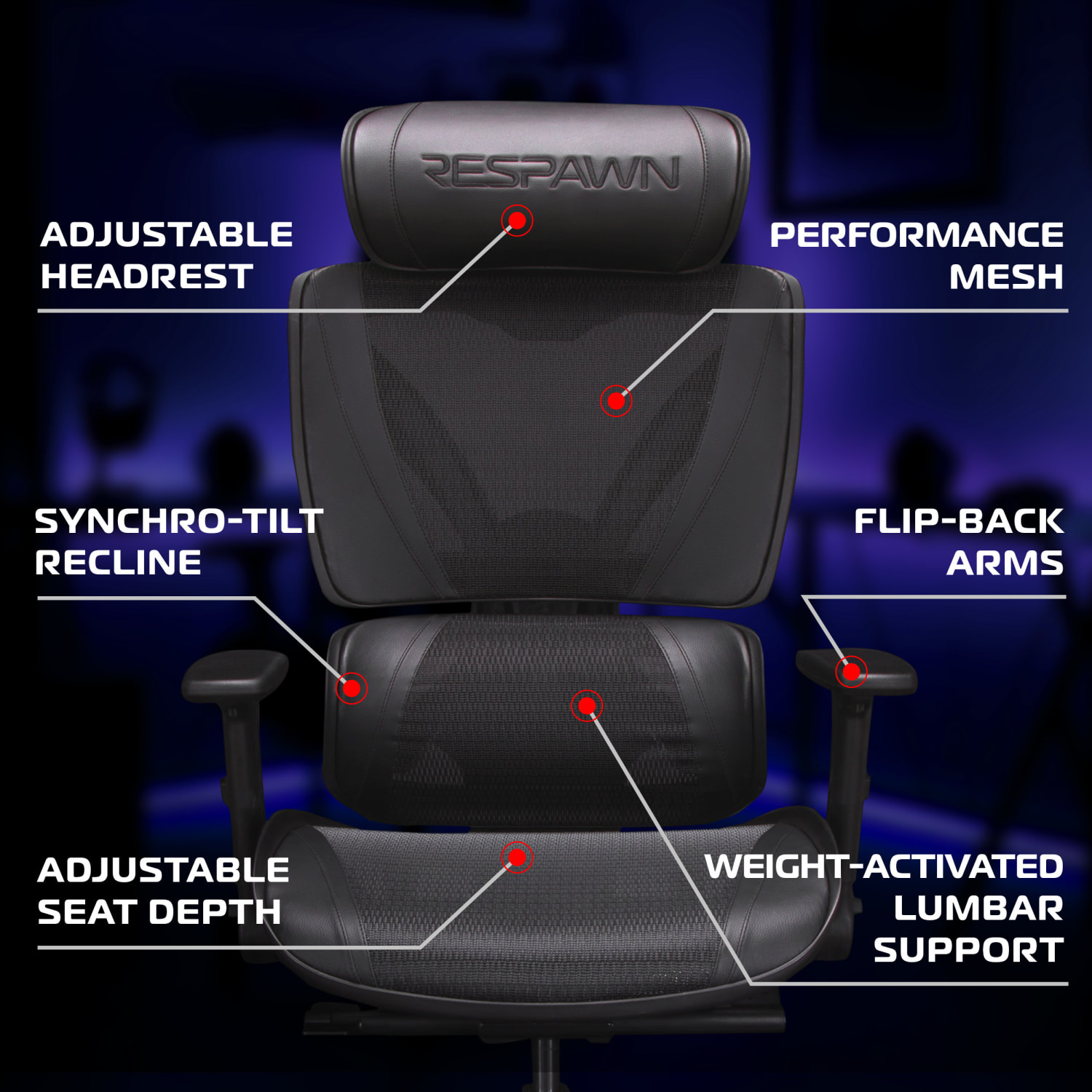 RESPAWN SPECTER Ergonomic Mesh Office Chair, Black, RSPSGMB05BLK - Image 5