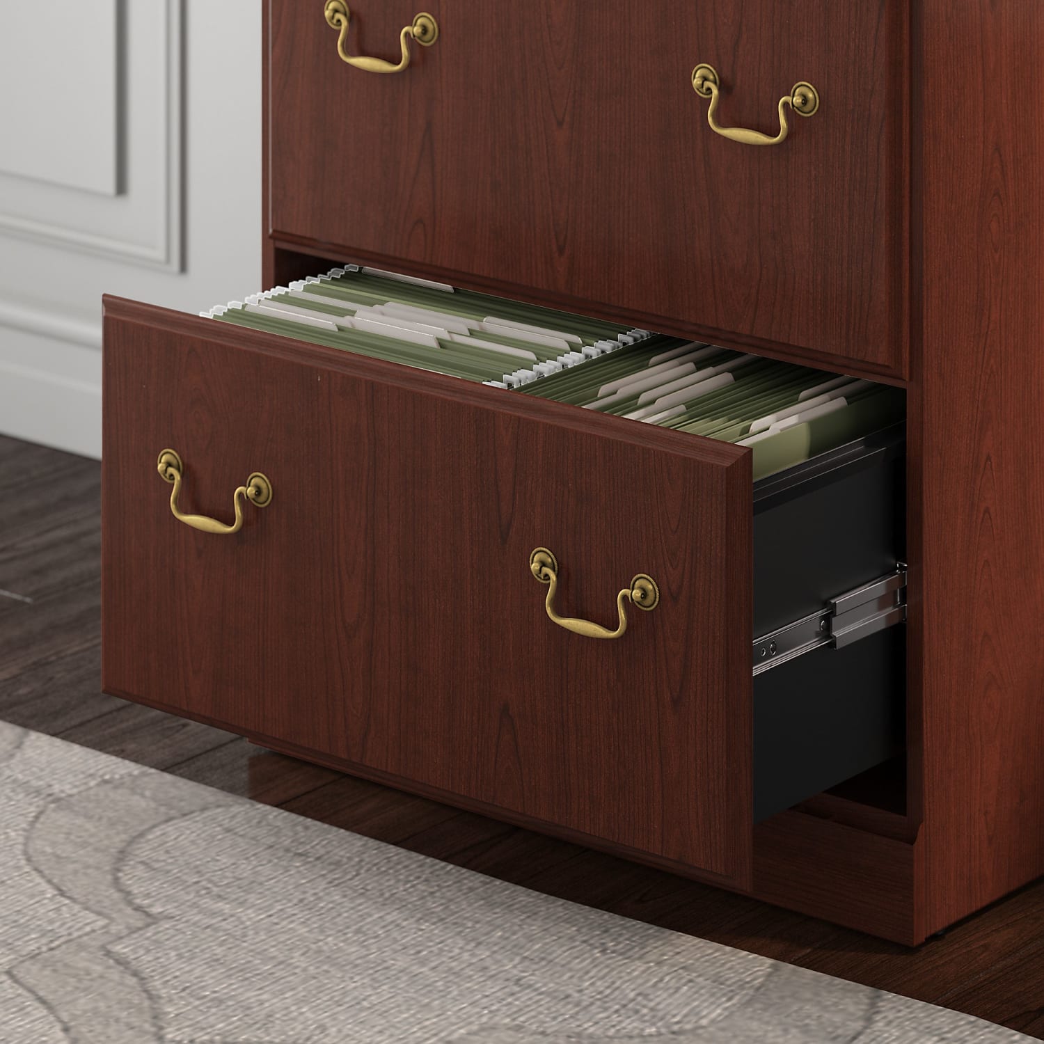 Bush Business Furniture Saratoga 66inW L-Shaped Corner Desk With Lateral File Cabinet And Two 5-Shelf Bookcases, Harvest Cherry, Standard Delivery - Image 6