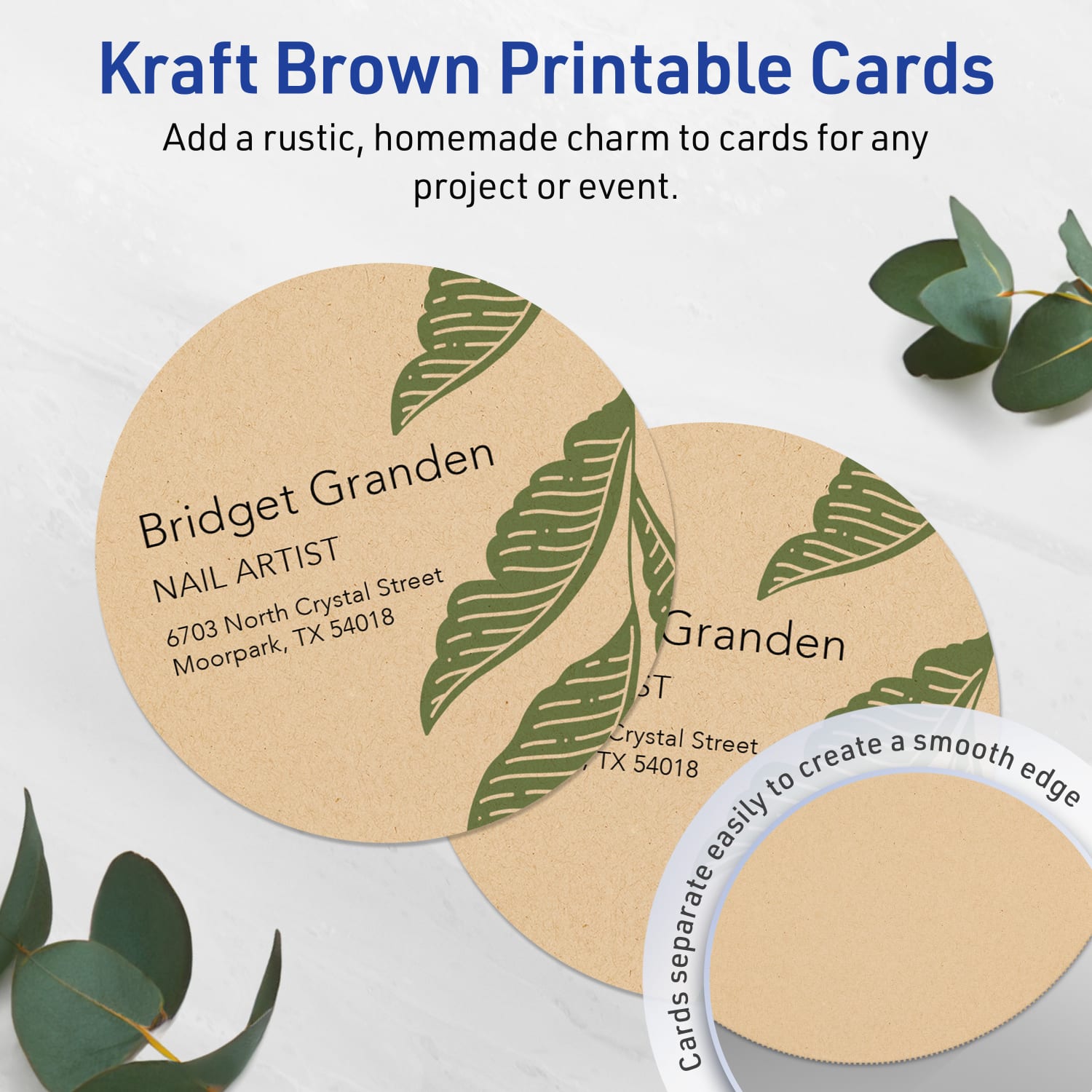 Avery Printable Note Cards With Sure Feed Technology, 3in Round, Kraft Brown, Pack Of 60 - Image 3