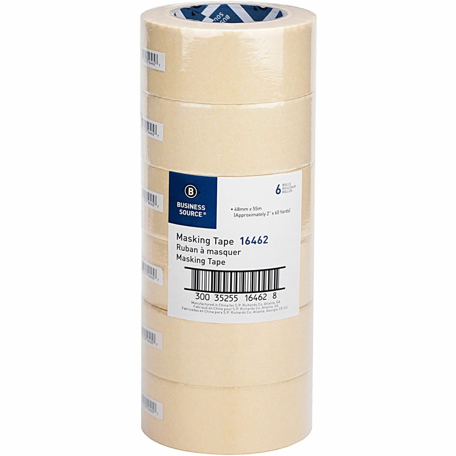 Business Source Utility-purpose Masking Tape - 60 yd x 2in- 3in Core - Tan - Crepe Paper Backing -  - 16462PK