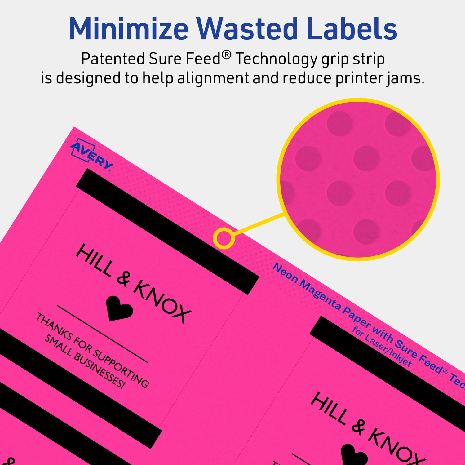 Avery Print-To-The-Edge Labels With Sure Feed Technology And Easy Peel Label Feature, 94101-NMP40, Square, 3in x 3in, Matte Neon Magenta, Pack of 240 - Image 5