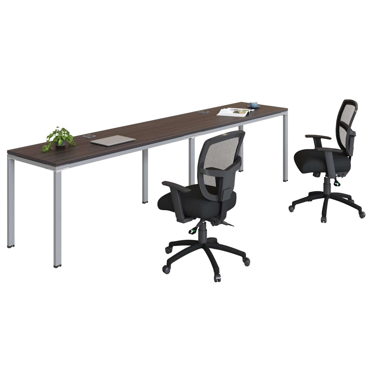 Boss Office Products Simple System Workstation Double Desks, 132in x 24in, Driftwood - Image 3