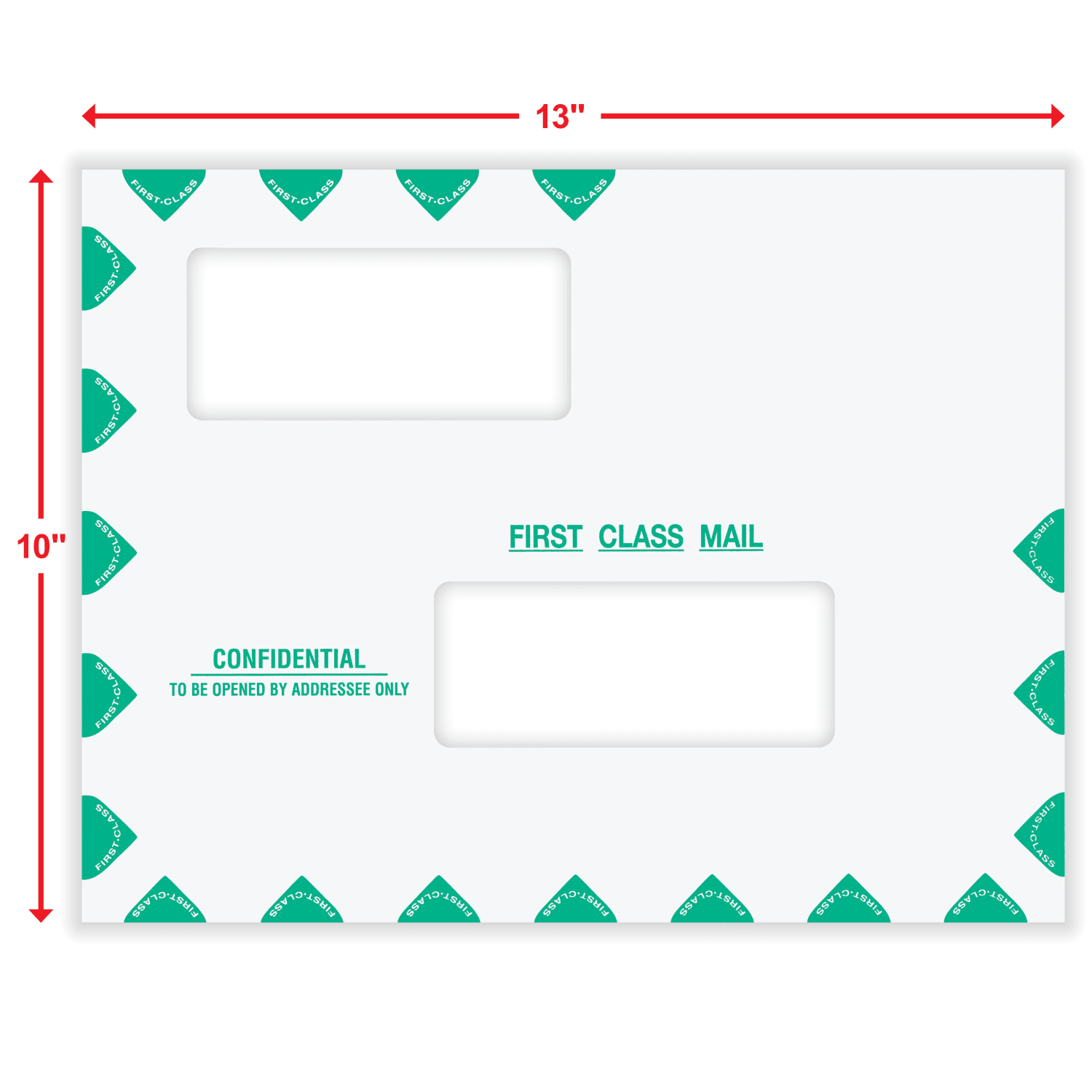 ComplyRight First Class Double Window Tax Mailer Envelope, Offset Windows, Confidential, Landscape Format, White/Green, Self-Seal, 10in x 13in, Pack of 50 - Image 3