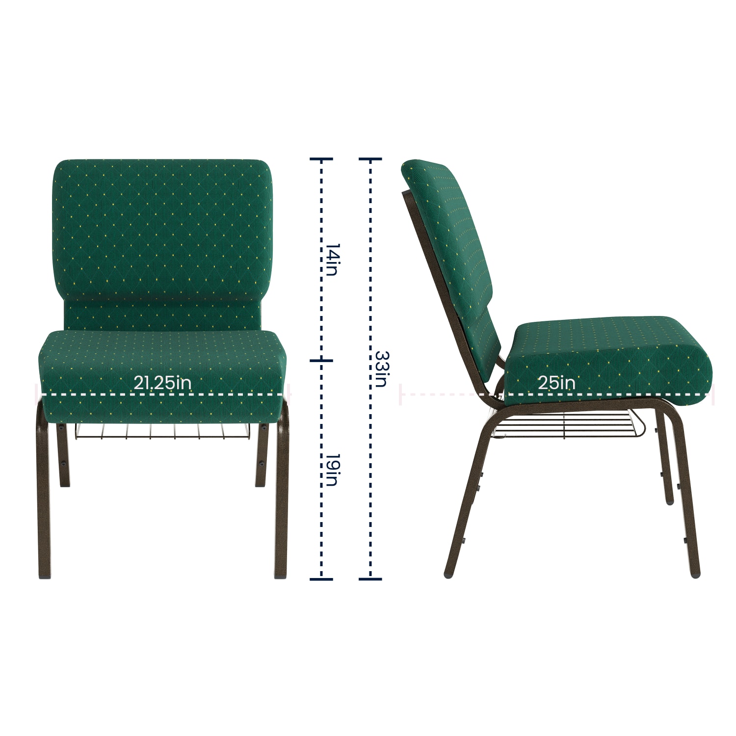 Flash Furniture HERCULES Series Church Chair With Book Rack Hunter Green DotGold Vein PopularChairscom