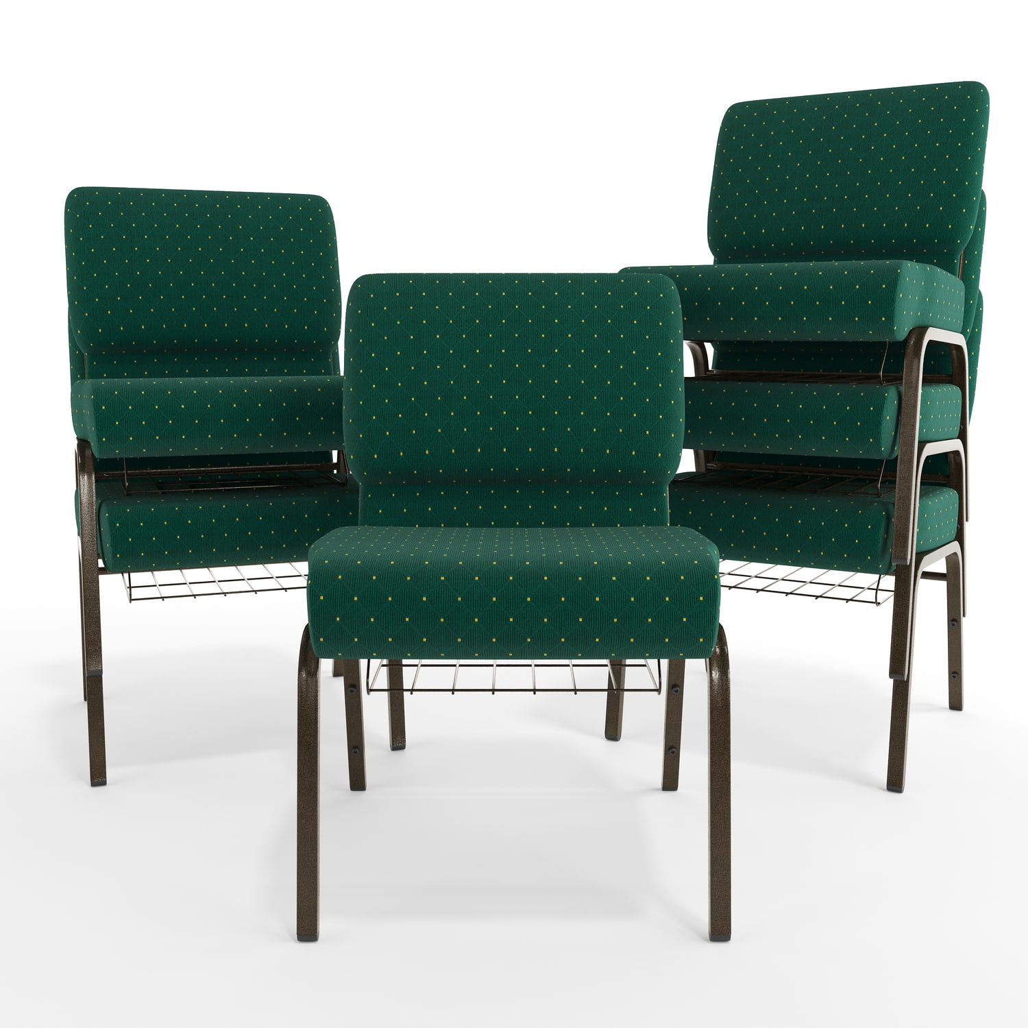 Flash Furniture HERCULES Series Church Chair With Book Rack Hunter Green DotGold Vein PopularChairscom