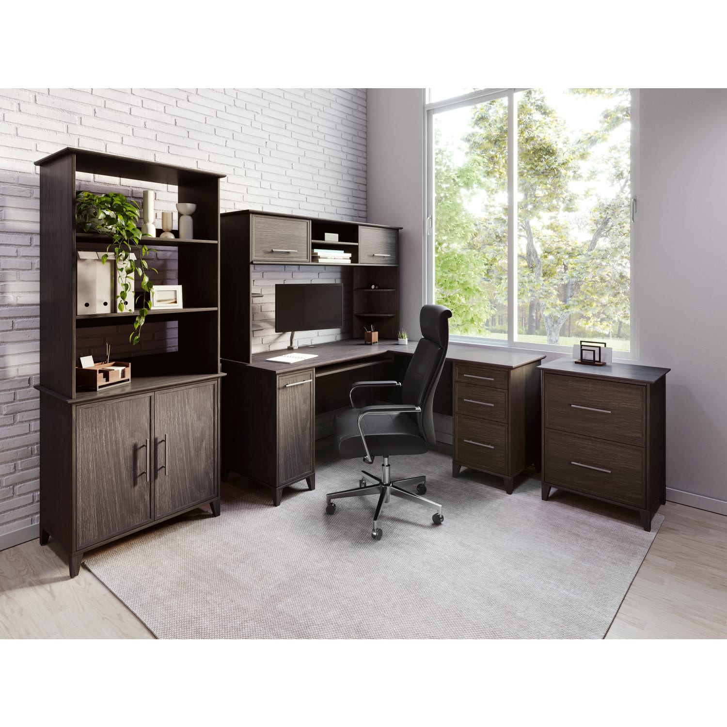 Realspace Koru 60inW Hutch For Koru L-Shaped Or Straight Computer Desks, Espresso Oak - Image 3