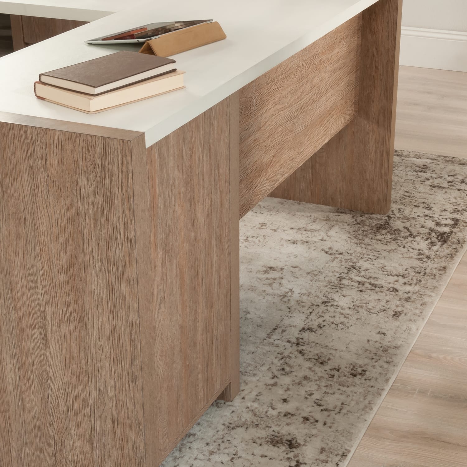 Sauder Dixon City 66inW L-Shaped Computer Desk With Drawers, Brushed Oak/Pebble White - Image 6