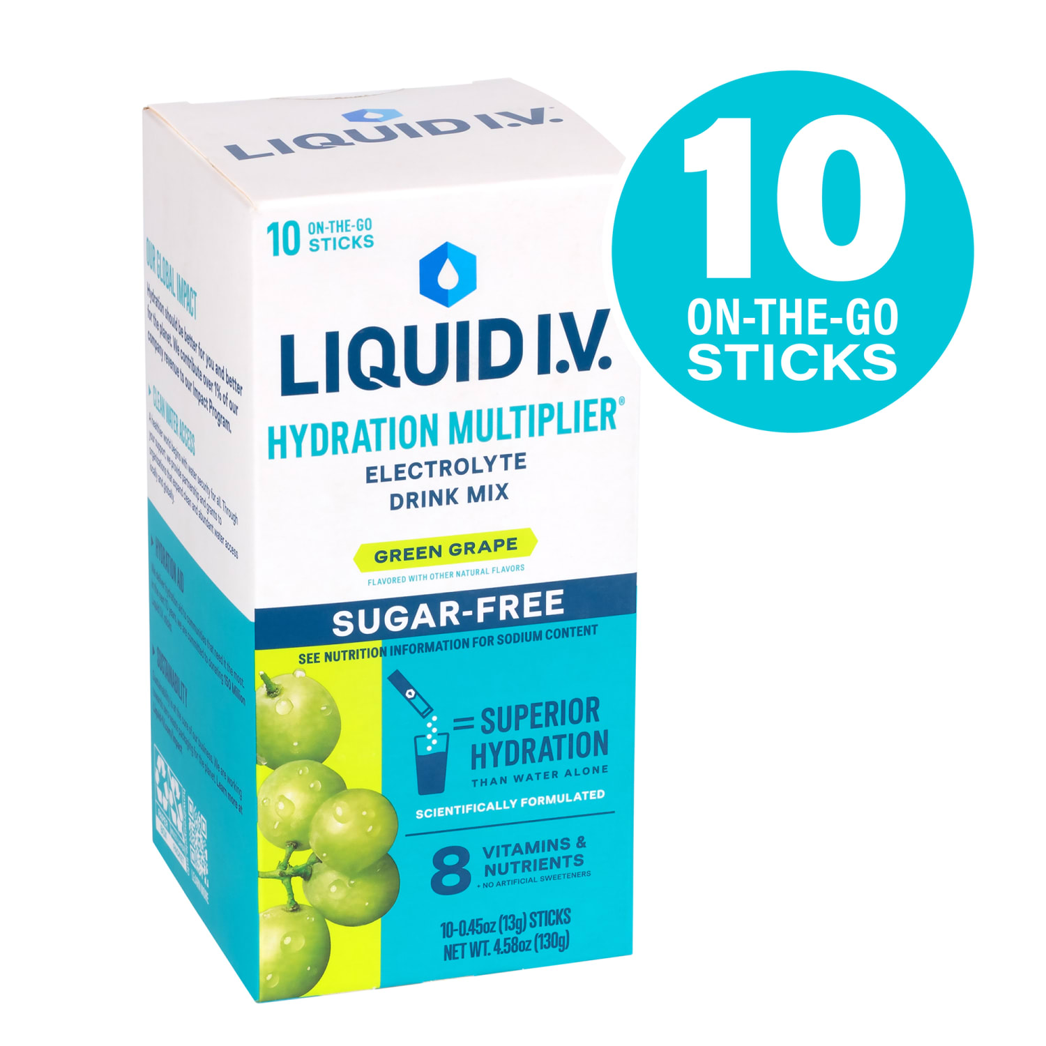 Liquid IV Sugar-Free Green Grape Drink Mix, 0.45 Oz, Total Qty 10 - Image 3