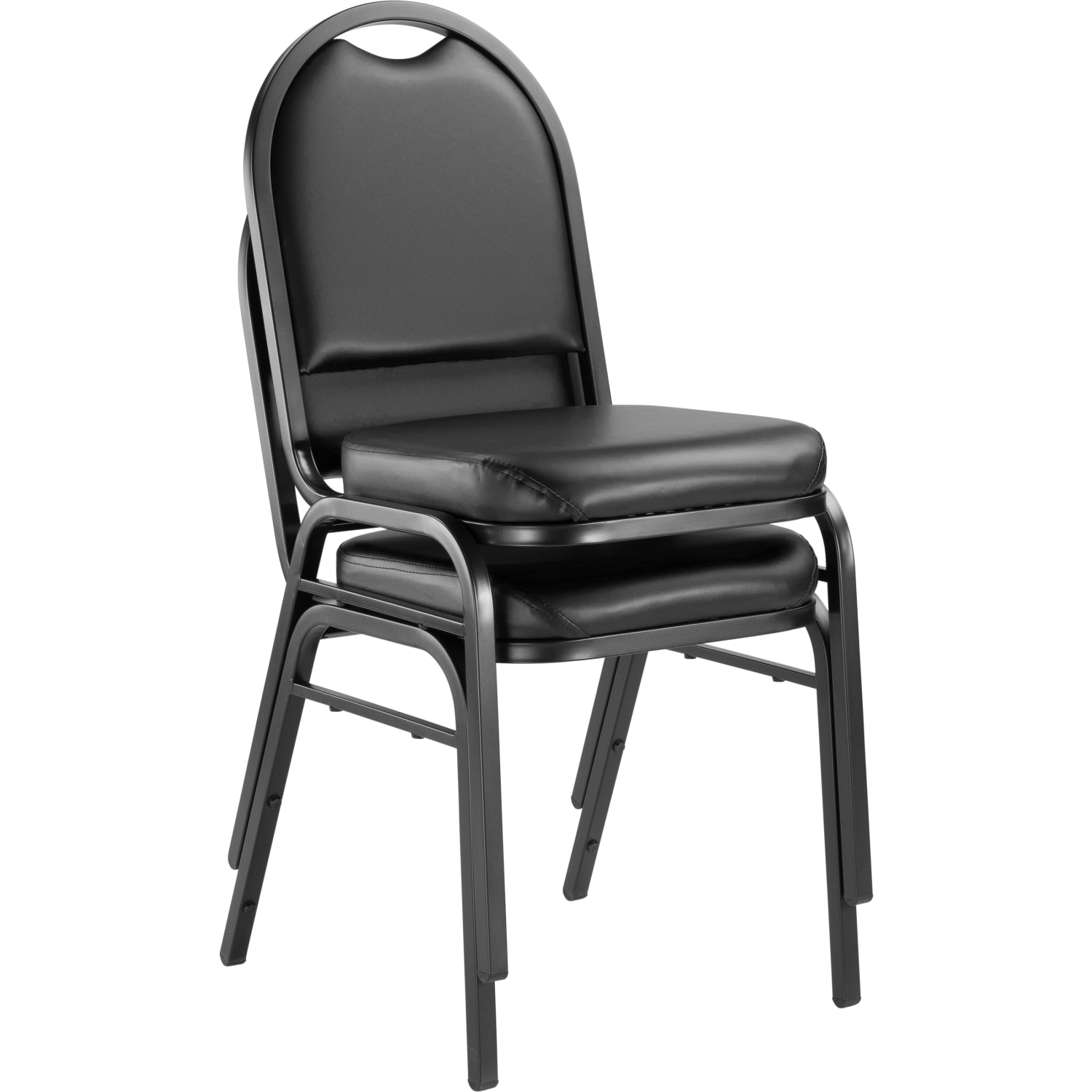 National Public Seating Dome-Back Padded Vinyl Seat, Stacking Banquet Chair, 16in Seat Width, Black Seat/Black Frame, Quantity: 2 - Image 3