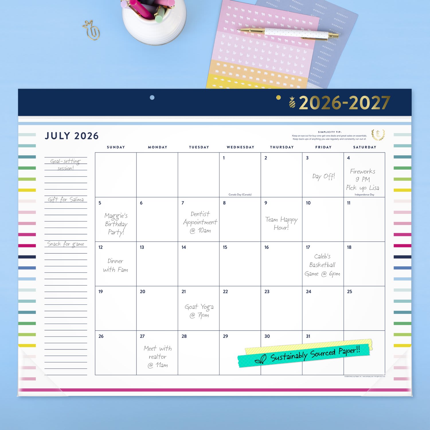 Simplified by Emily Ley for AT-A-GLANCE Academic 2026-2027 Monthly Desk Pad Calendar, Happy Stripe, Standard, 17in x 21 3/4in - Image 3