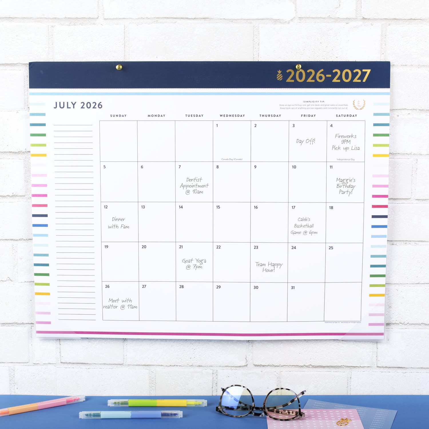Simplified by Emily Ley for AT-A-GLANCE Academic 2026-2027 Monthly Desk Pad Calendar, Happy Stripe, Standard, 17in x 21 3/4in - Image 5