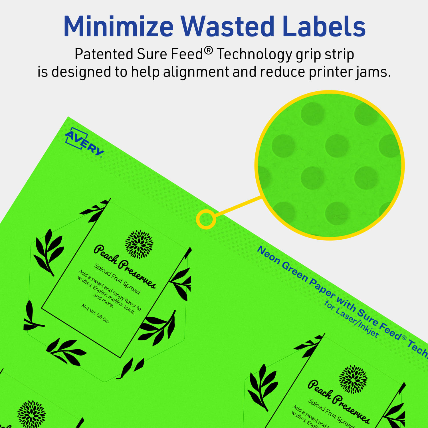 Avery Print-To-The-Edge Labels With Sure Feed Technology, 94121-NGP40, Hexagon, 2-1/2in x 2-57/64in, Matte Neon Green, Pack of 240 - Image 5