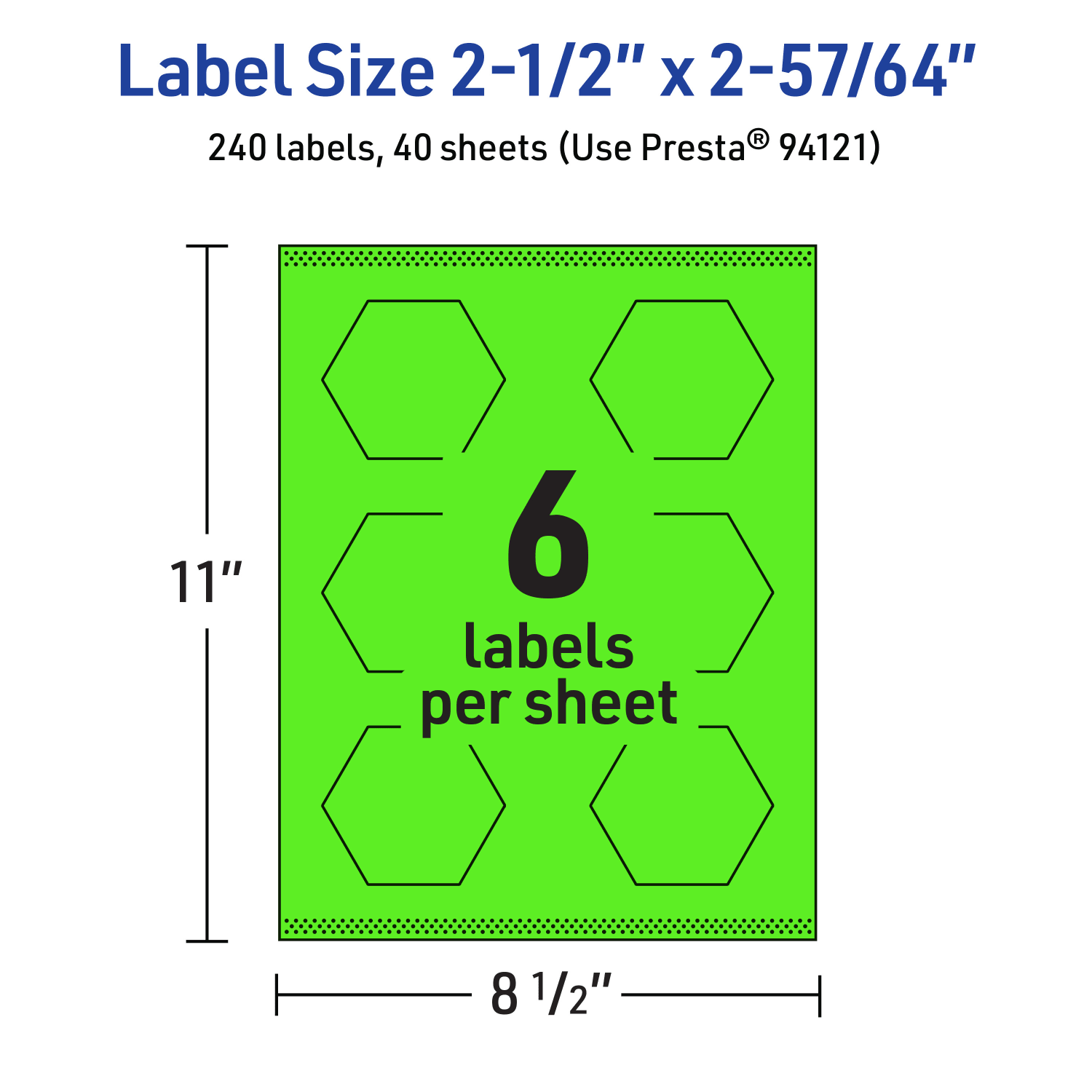 Avery Print-To-The-Edge Labels With Sure Feed Technology, 94121-NGP40, Hexagon, 2-1/2in x 2-57/64in, Matte Neon Green, Pack of 240 - Image 6