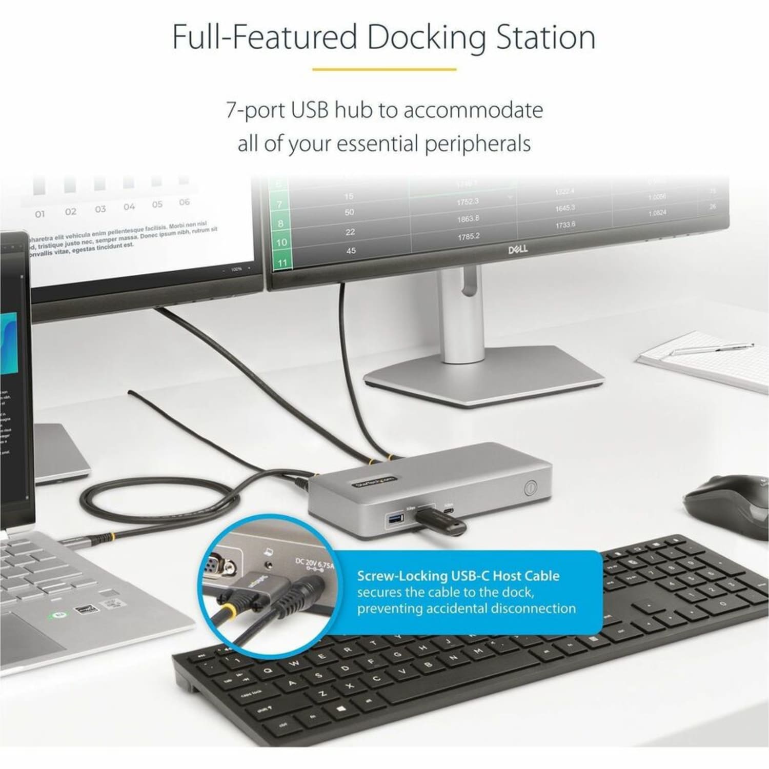 StarTech.com Dual-Monitor USB-C Docking Station, DisplayPort & HDMI/VGA Multi Monitor Dock up to 4K 60Hz, USB-C Dock, 7x USB Hub, 85W PD - Image 3