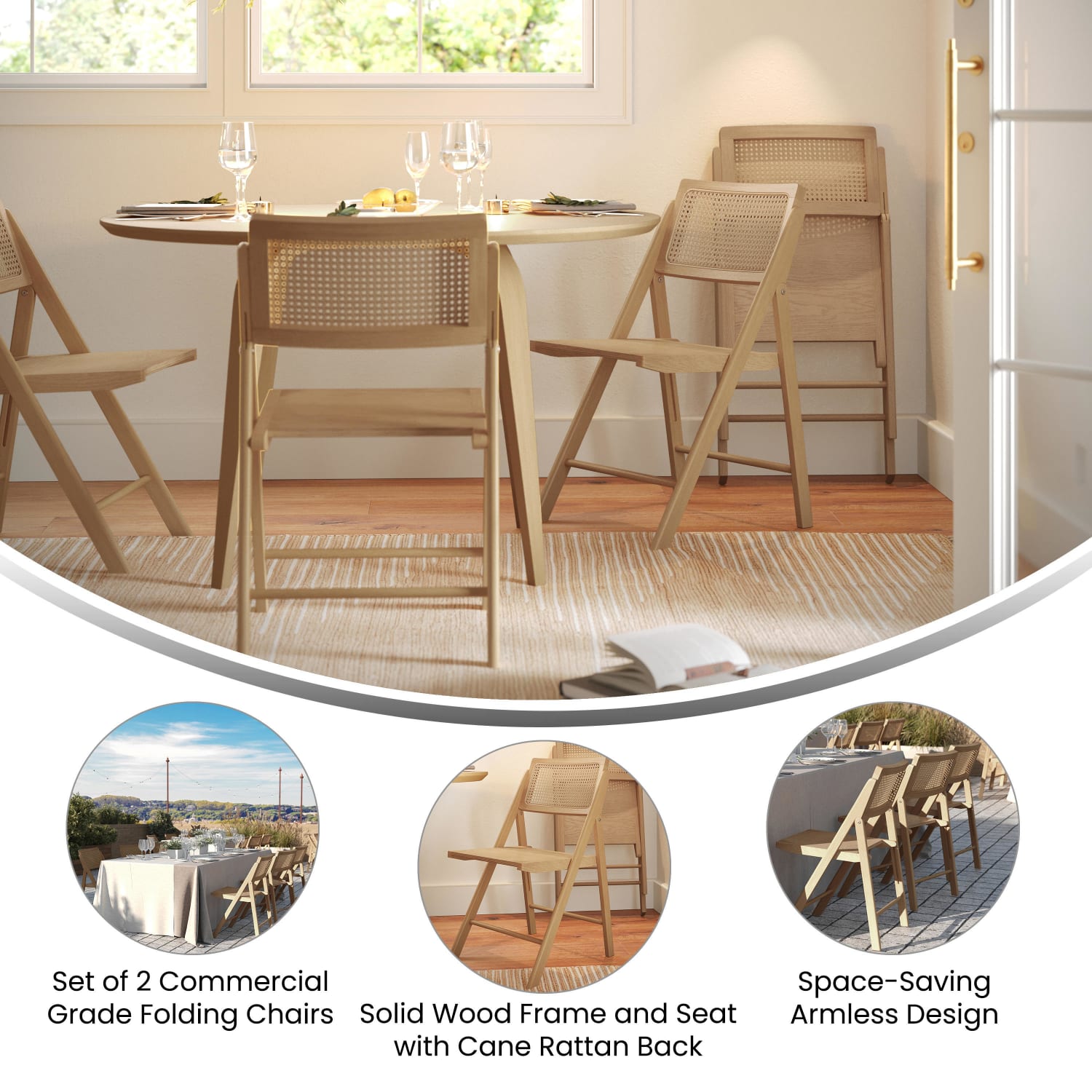 Flash Furniture Galene Folding Chairs, Natural, Set Of 2 Chairs - Image 6