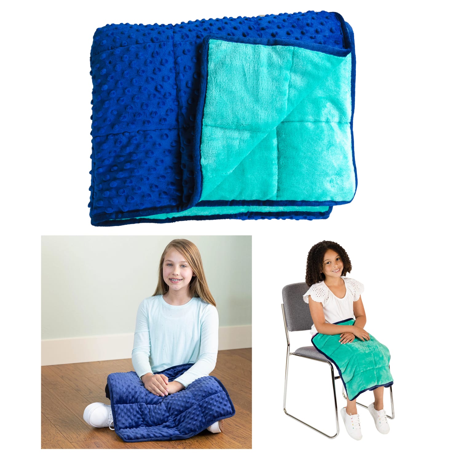 Bouncyband Soft Fleece Kids Weighted Sensory Blanket, 7 lb, 56in x 36in, Blue/Green, Grade 1 To 5 - Image 3