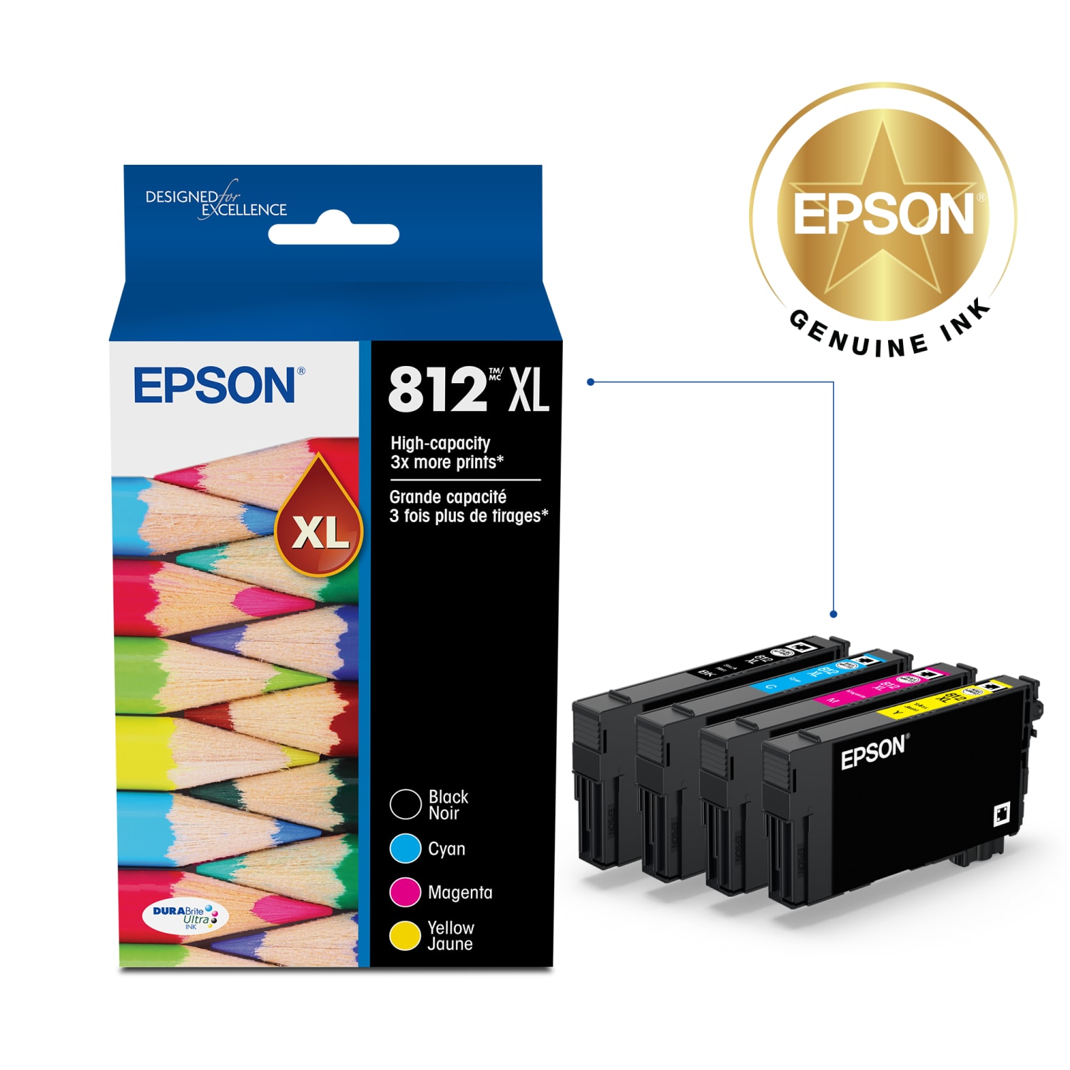 Epson 812XL DURABrite Black; Cyan; Magenta; Yellow, Ultra High-Yield Ink Cartridges, Pack Of 4 Cartridges, T812XL-XCS - Image 3