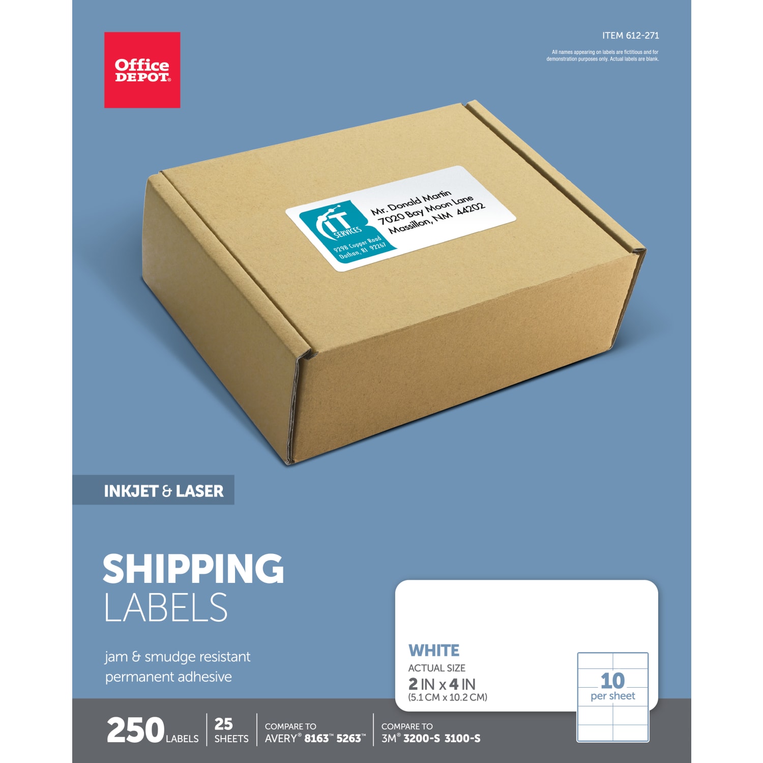 Office Depot Brand Inkjet/Laser Shipping Labels, Rectangle, 2in x 4in, White, Pack Of 250