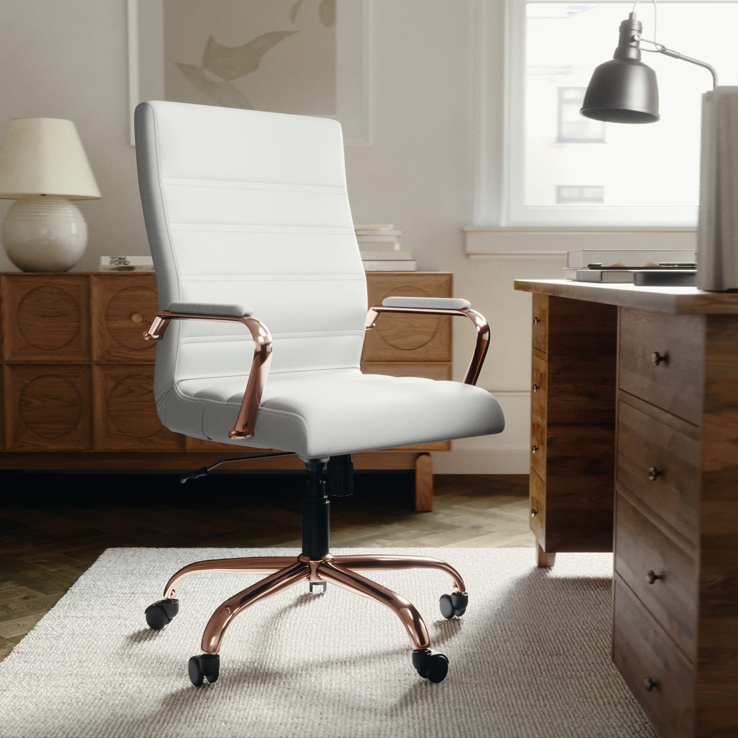 Flash Furniture LeatherSoft Faux Leather High-Back Office Chair, White/Pink - Image 4