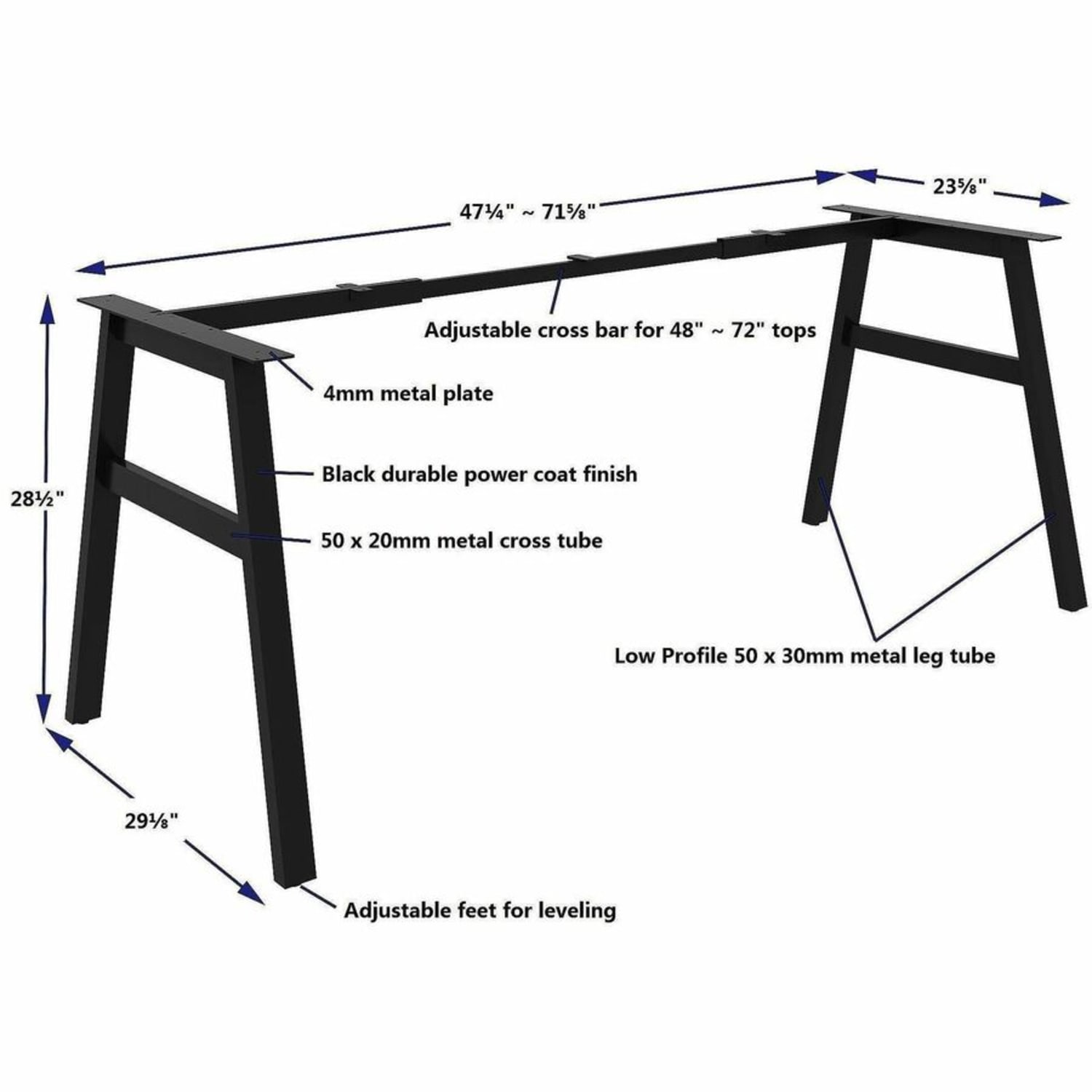 Lorell Table Base - Powder Coated A-shaped, Black Base - 28.50in Height x 71.60in Width x 29.10in Depth - Metal Base Material - 1 Each - Image 6