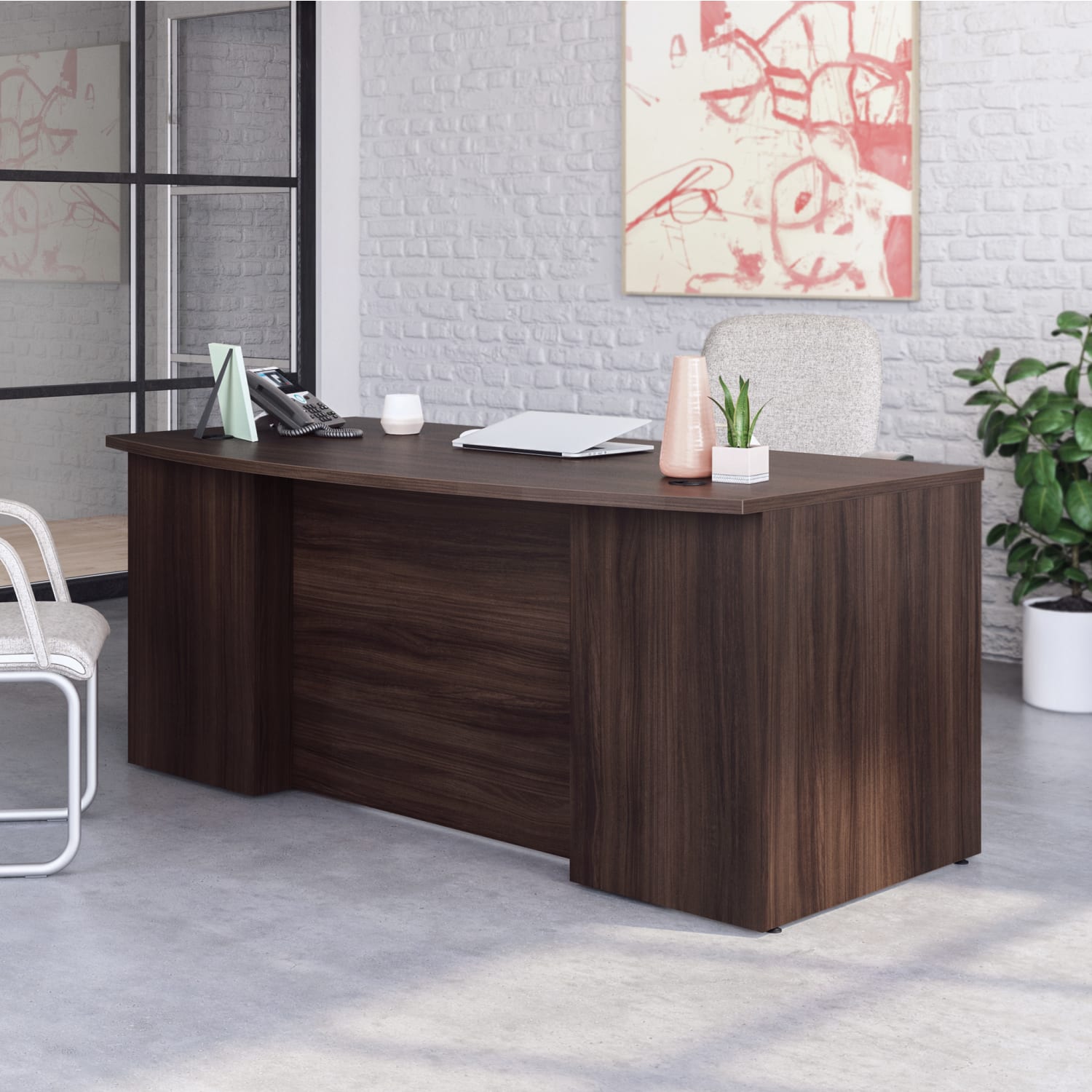Sauder Affirm 72inW Bowfront Desk With Two 2-Drawer Mobile Pedestal Files, 29-1/4inH x 72inW x 36inD, Noble Elm - Image 4