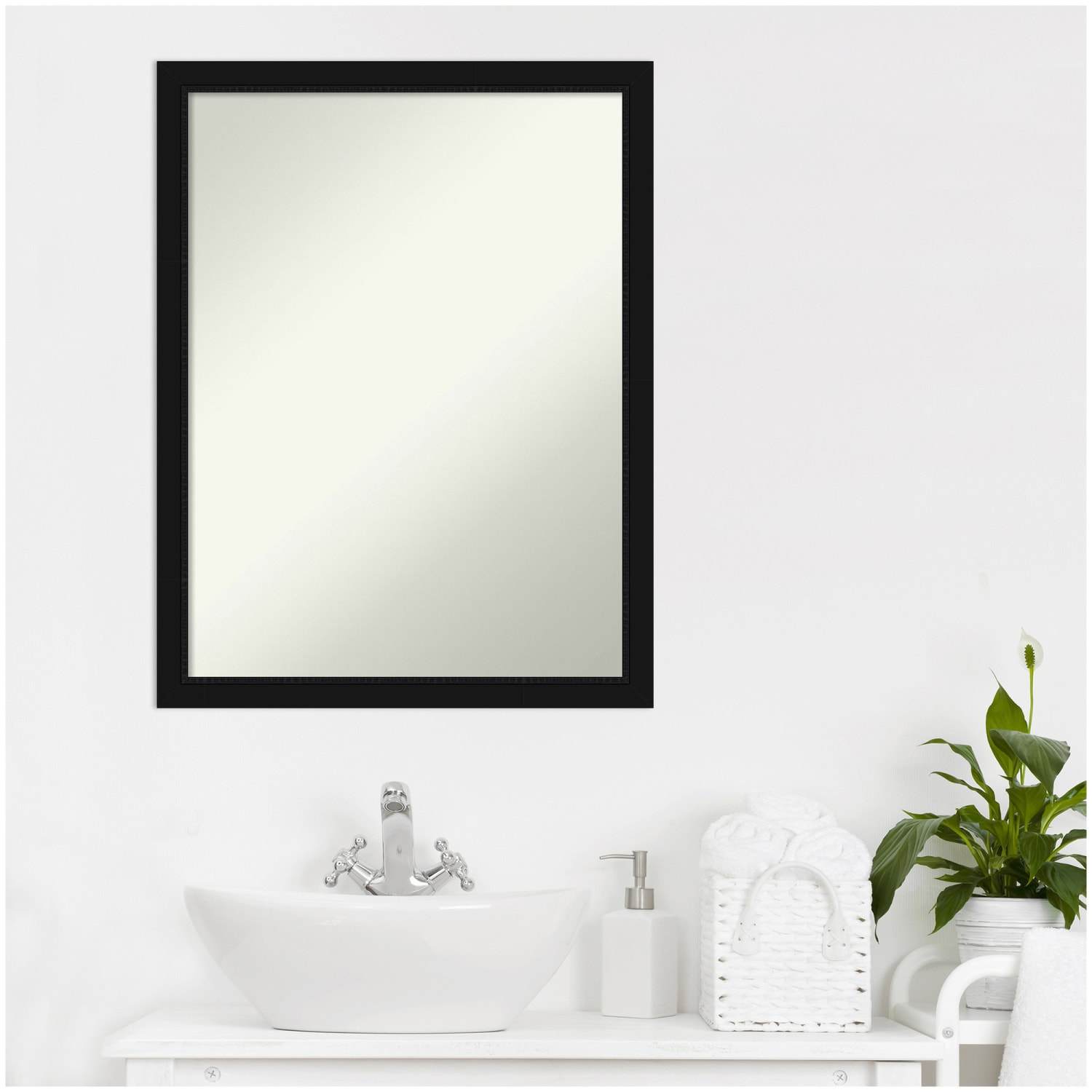 Amanti Art Narrow Non-Beveled Rectangle Framed Bathroom Wall Mirror, 26in x 20in, Avon Black - Image 4