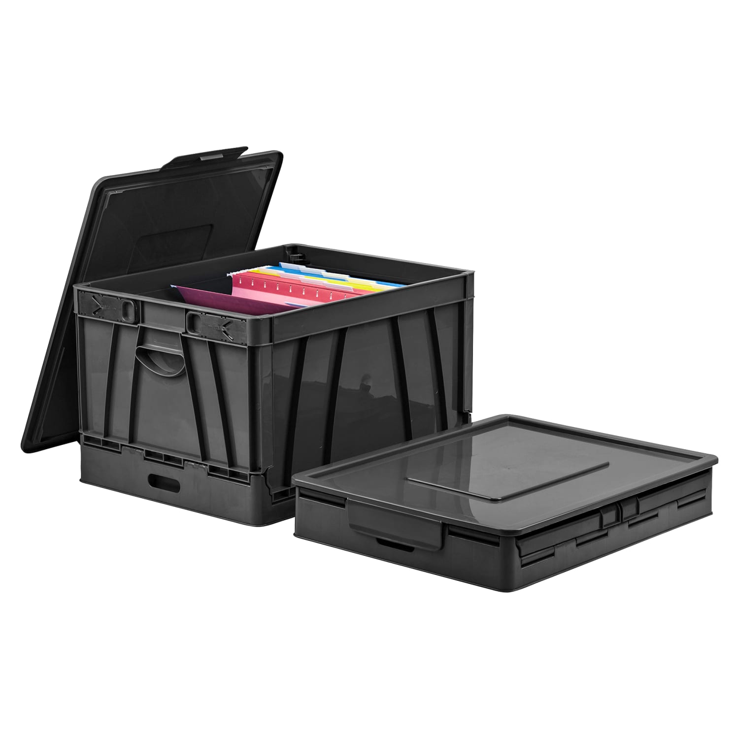 Storex Collapsible Storage File Storage Crate, Medium Size, Black - Image 3